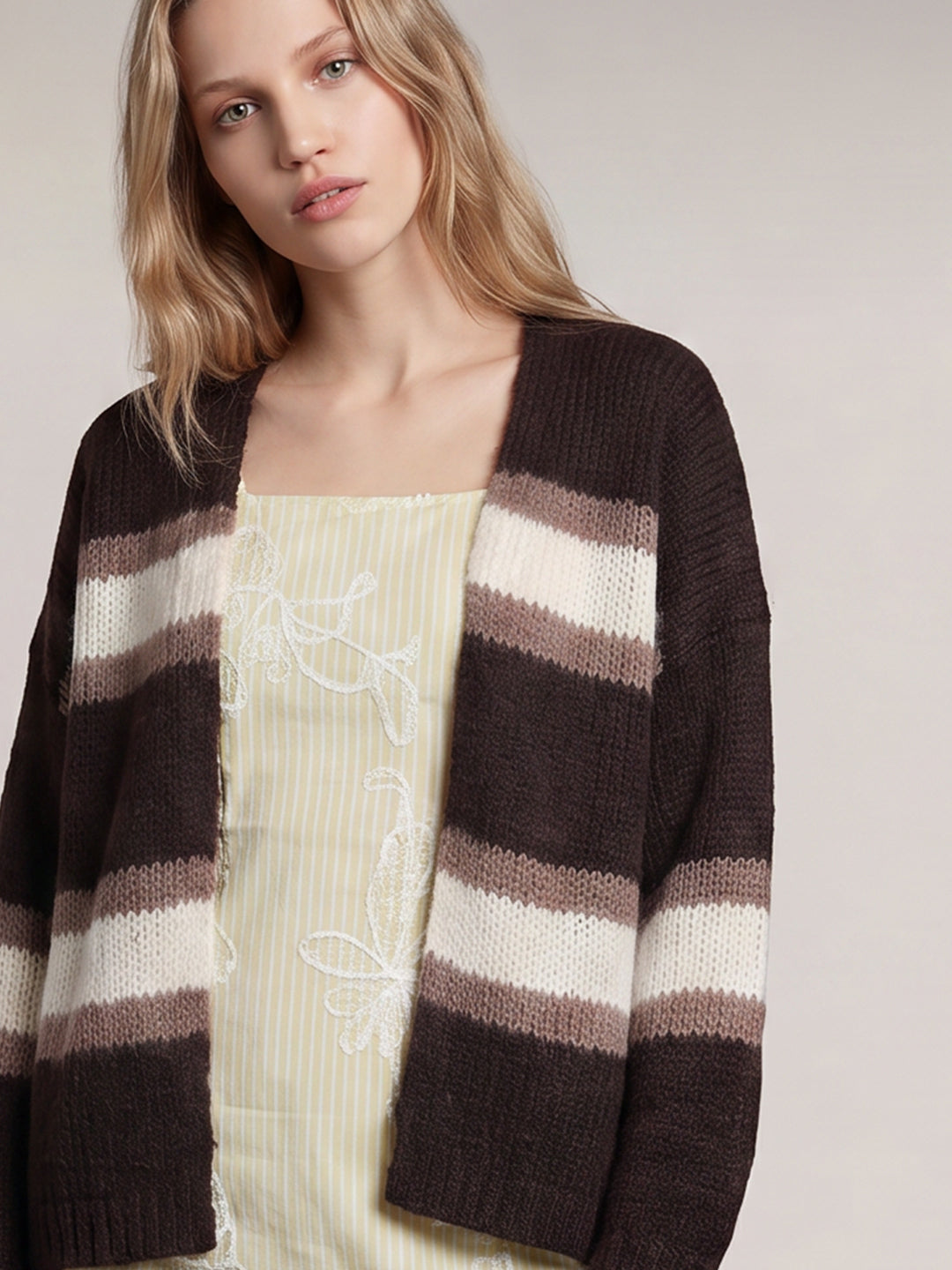 Dark Brown Striped Cardigan