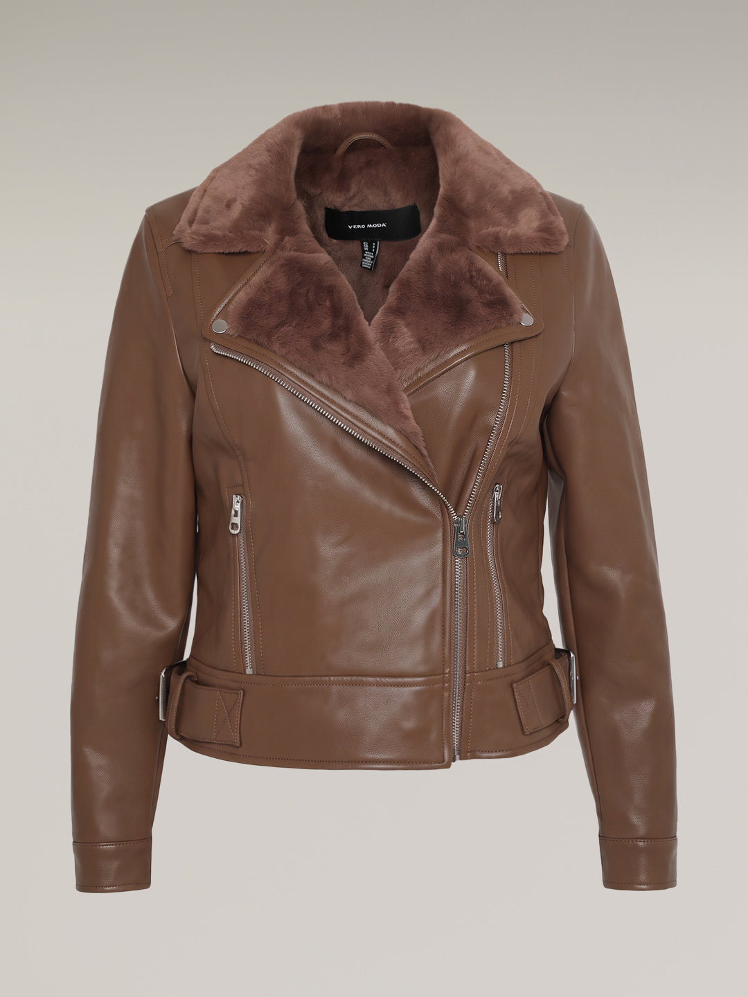 Brown Faux Fur Biker Jacket
