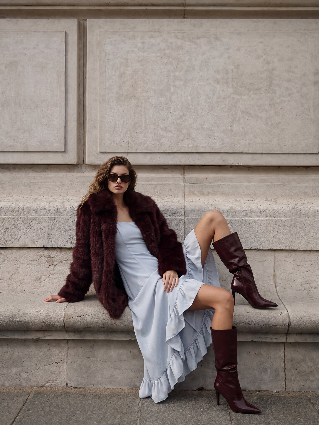 Burgundy Faux Fur Coat
