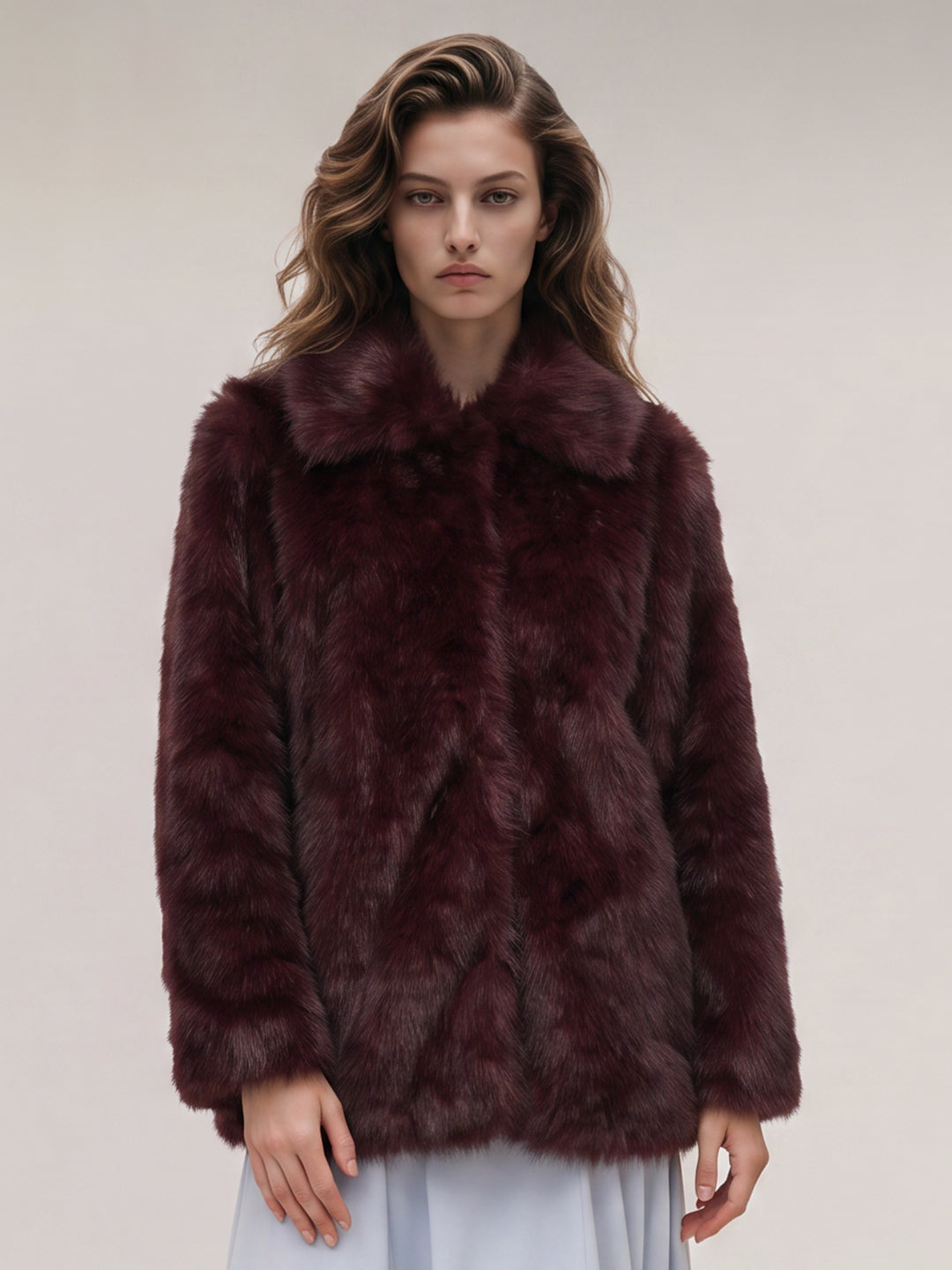 Burgundy Faux Fur Coat
