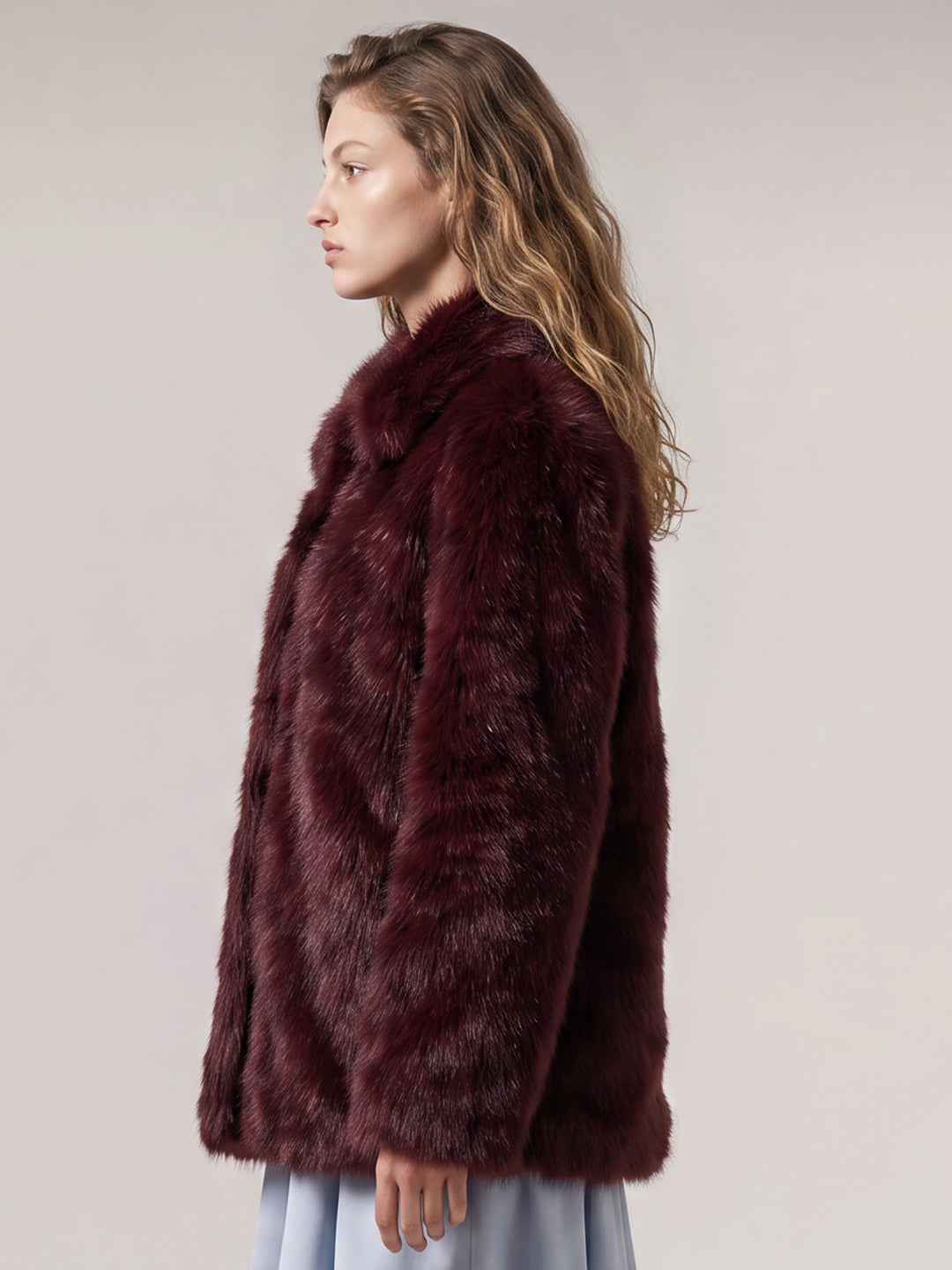 Burgundy Faux Fur Coat