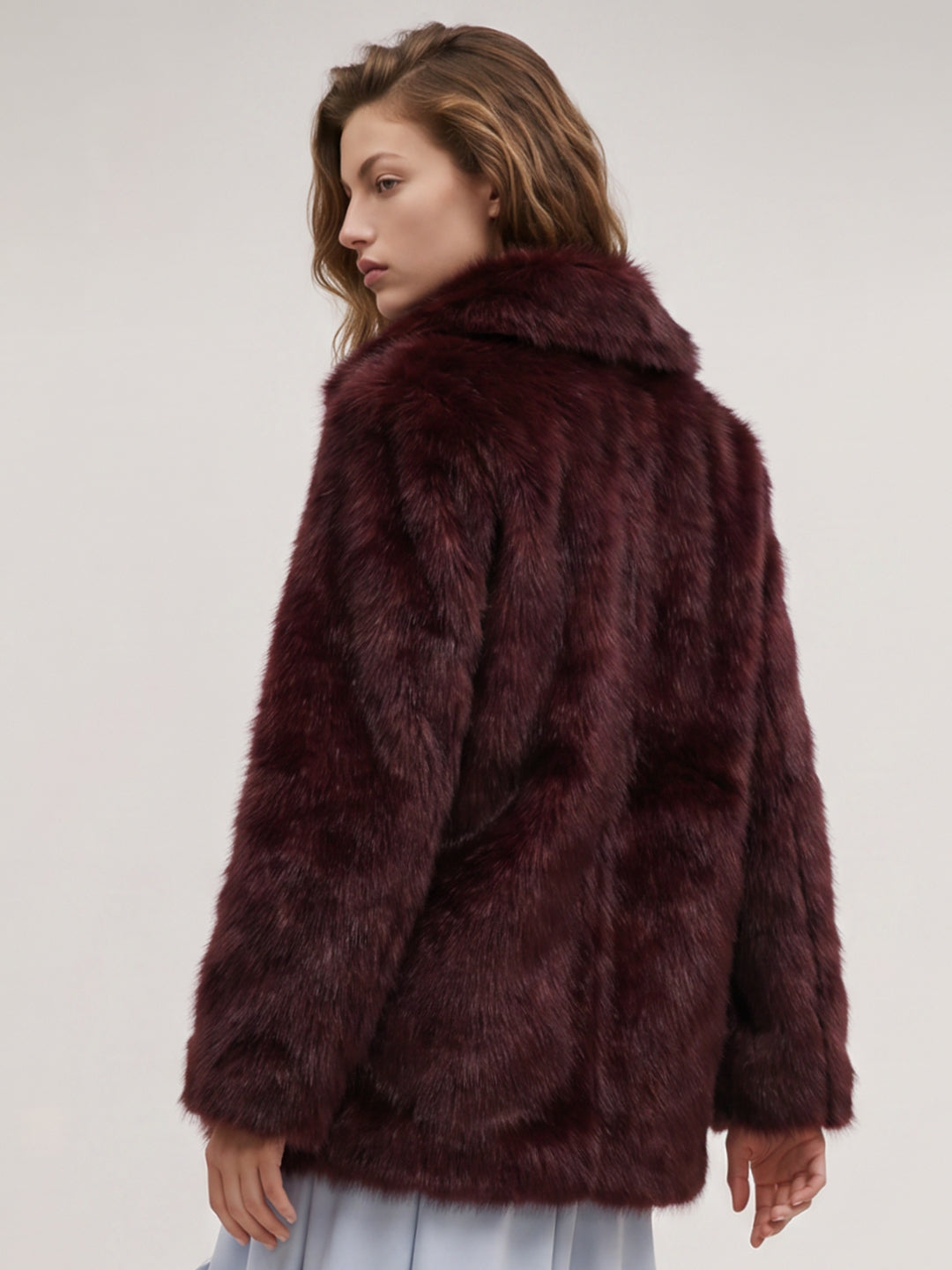Burgundy Faux Fur Coat