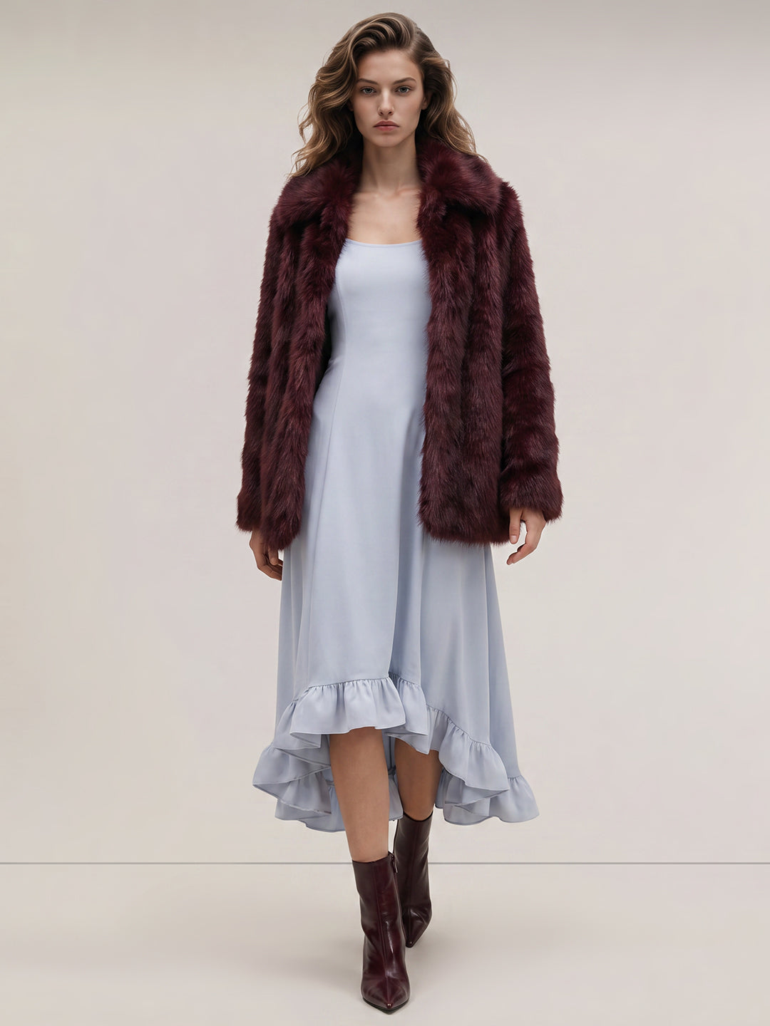 Burgundy Faux Fur Coat