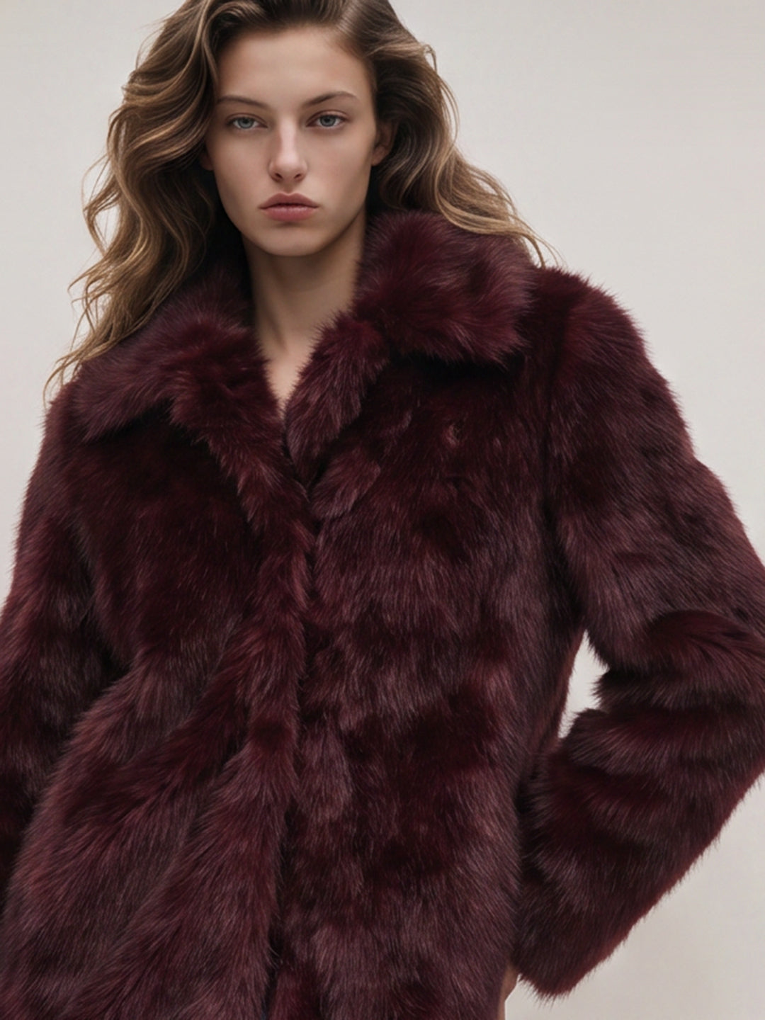Burgundy Faux Fur Coat
