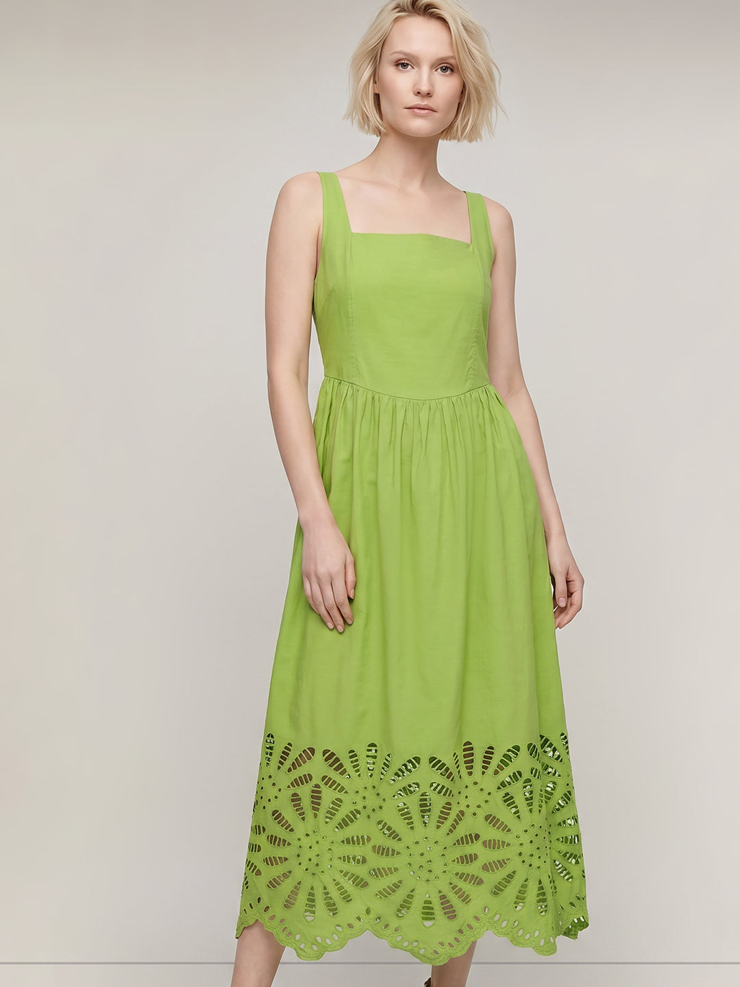 Green Cut-Work Midaxi Dress