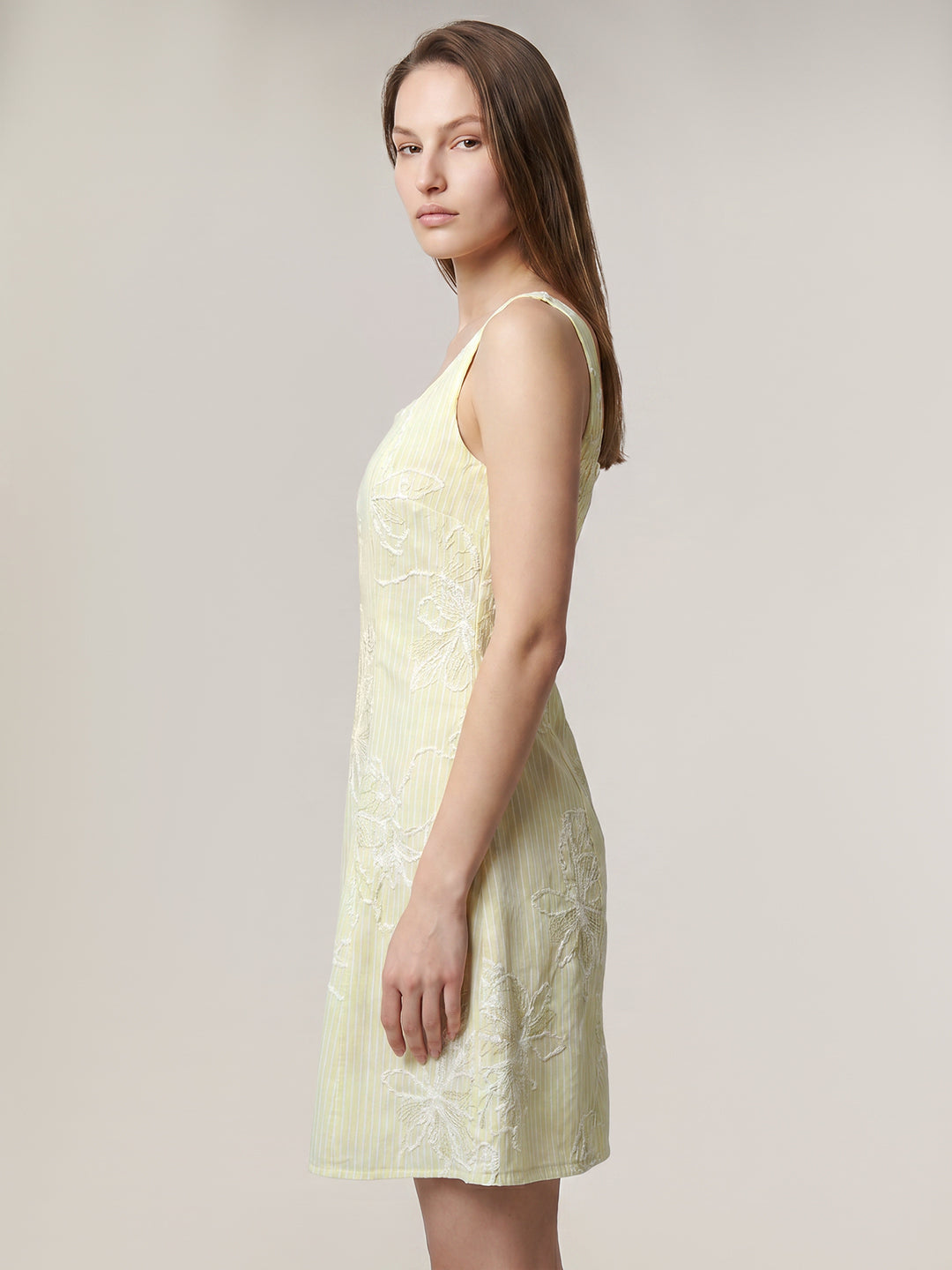 Ecru Floral Embroidered Mini Dress