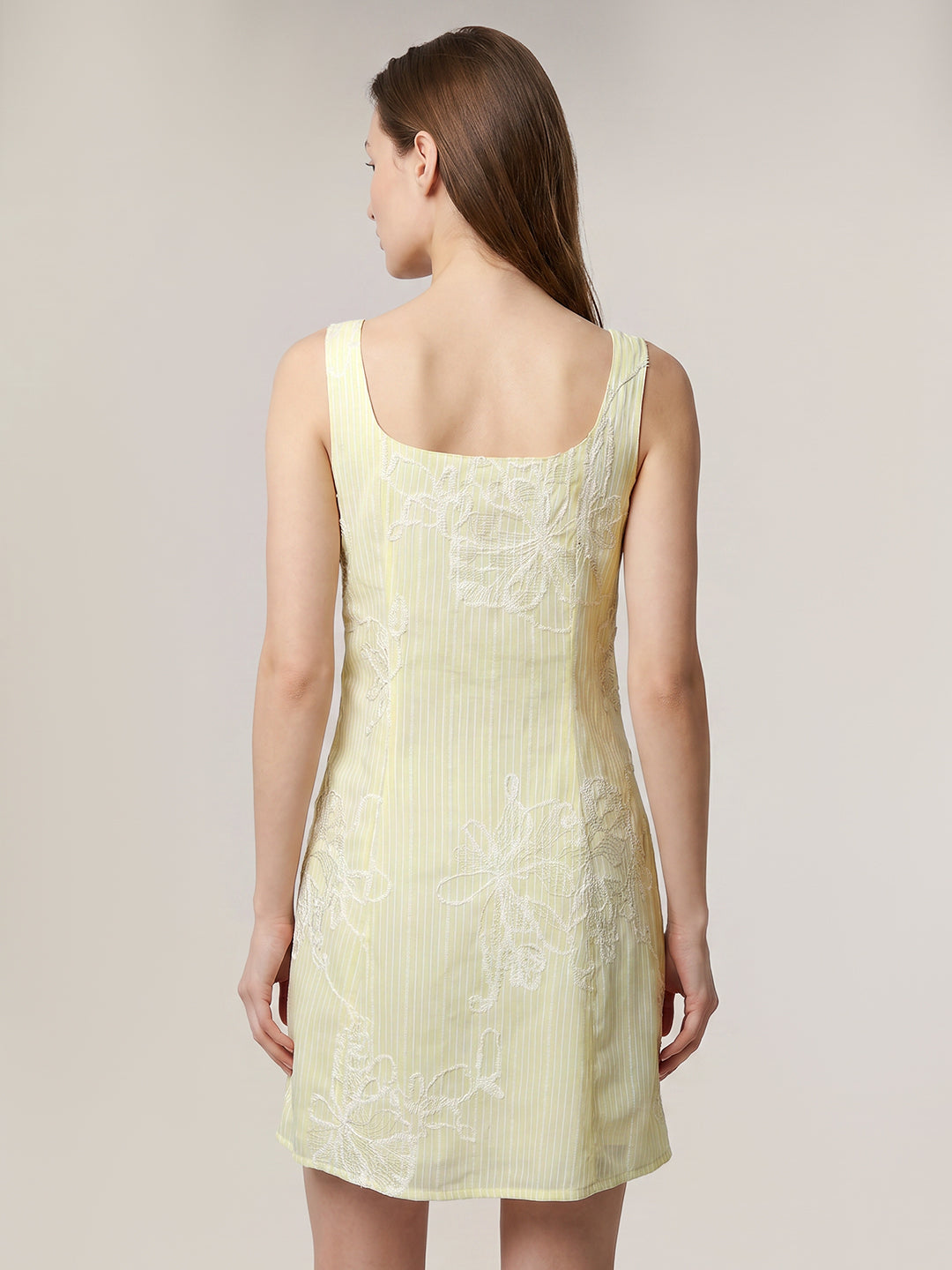 Ecru Floral Embroidered Mini Dress