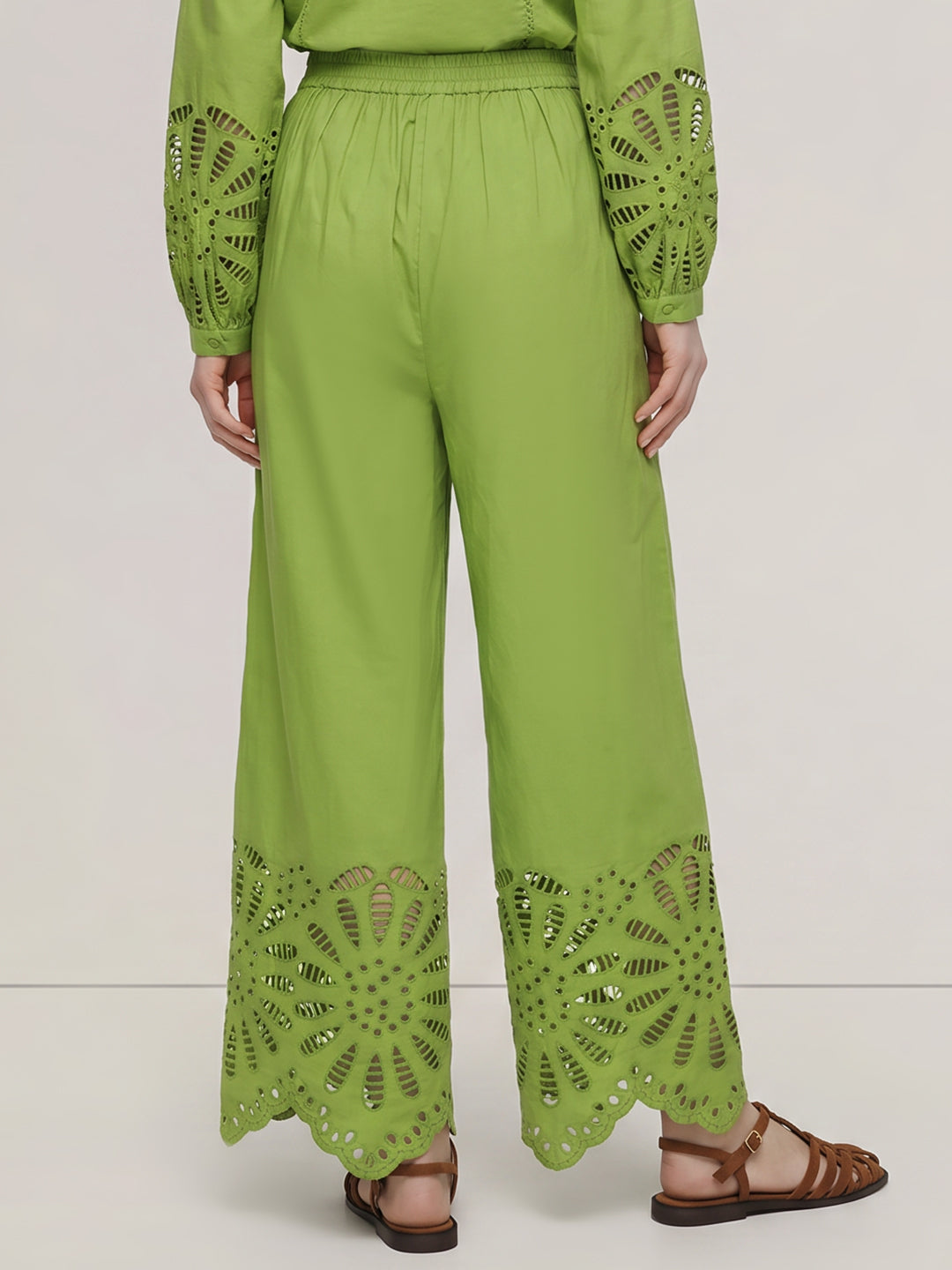 Green Cut-Work Cotton Pants