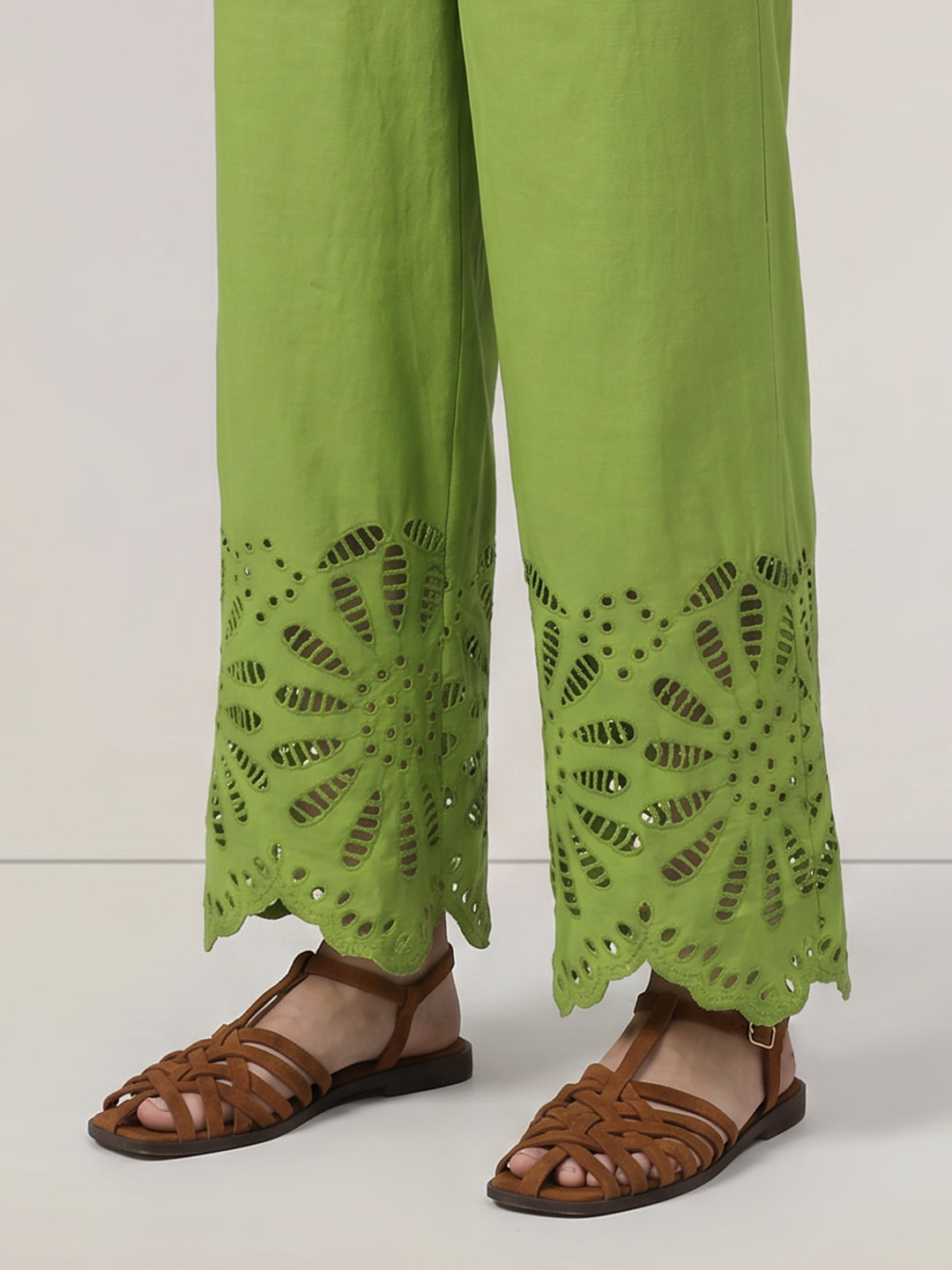 Green Cut-Work Cotton Pants