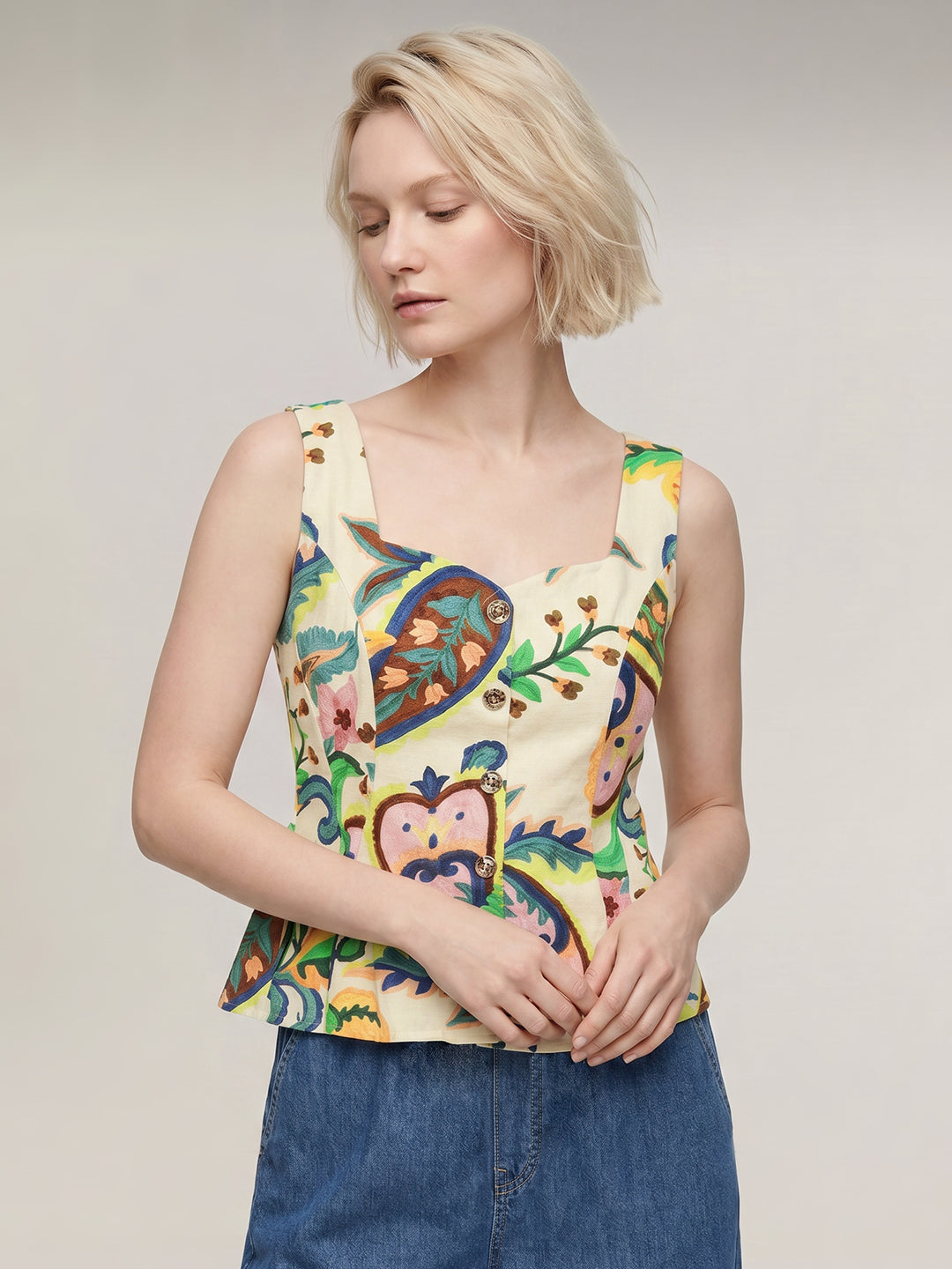 Ecru printed Top