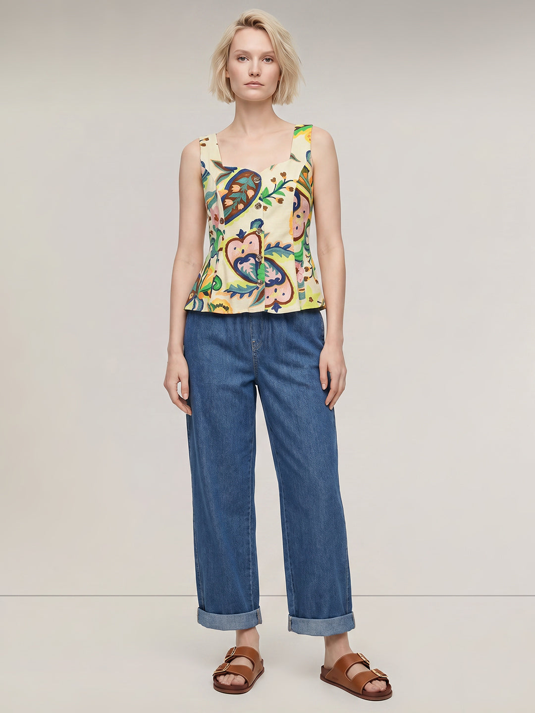 Ecru printed Top