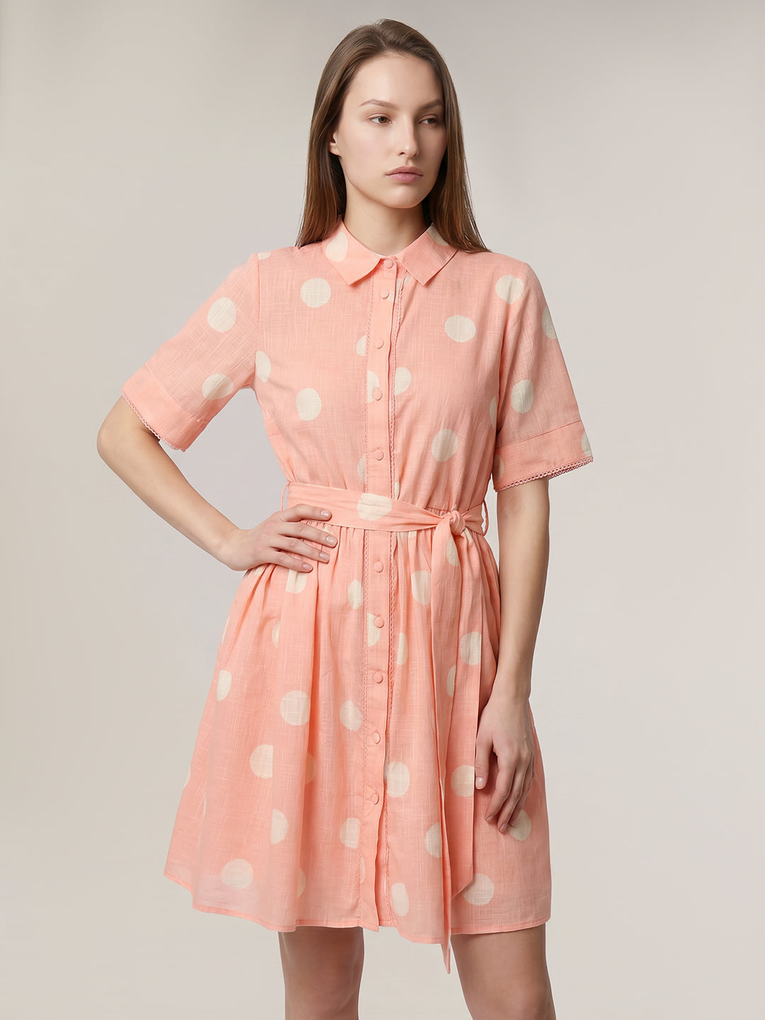 Pink Polka Dot Shirt Dress