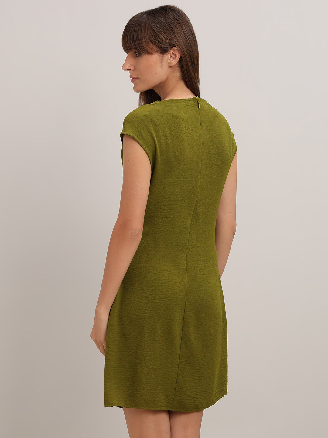 Olive Boat Neck Draped Dress