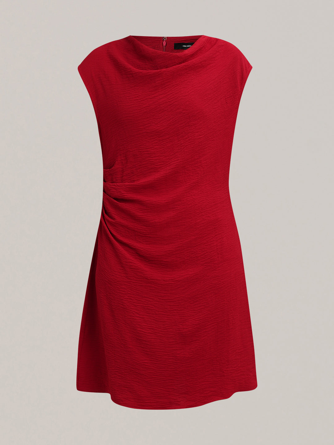 Red Boat Neck Draped Dress