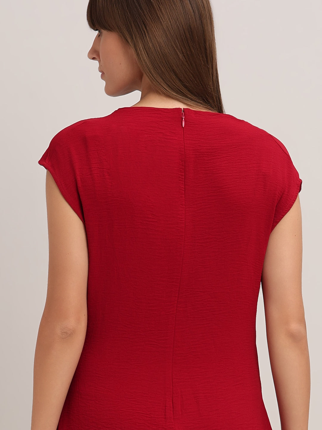 Red Boat Neck Draped Dress