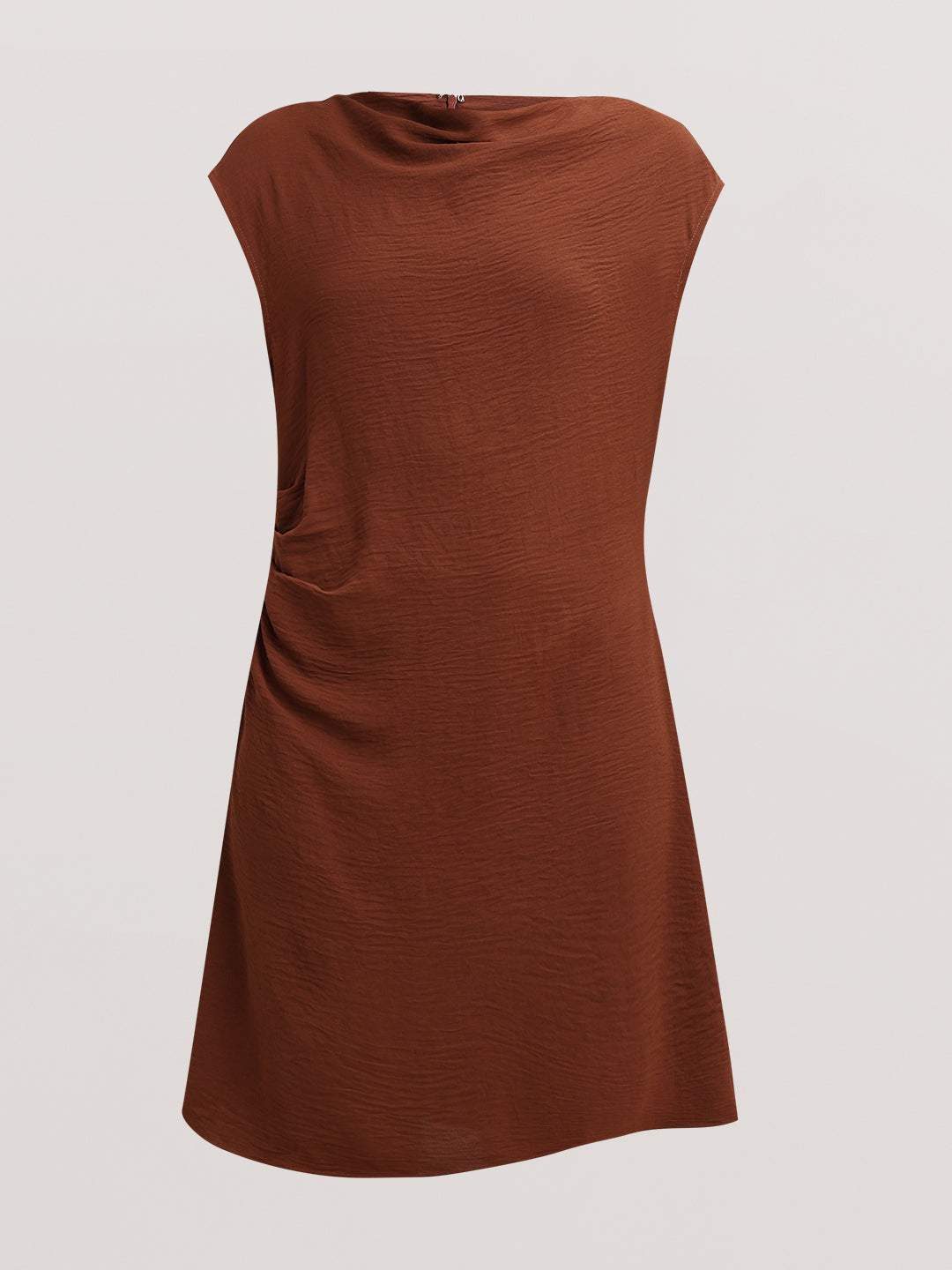 Brown Boat Neck Draped Dress