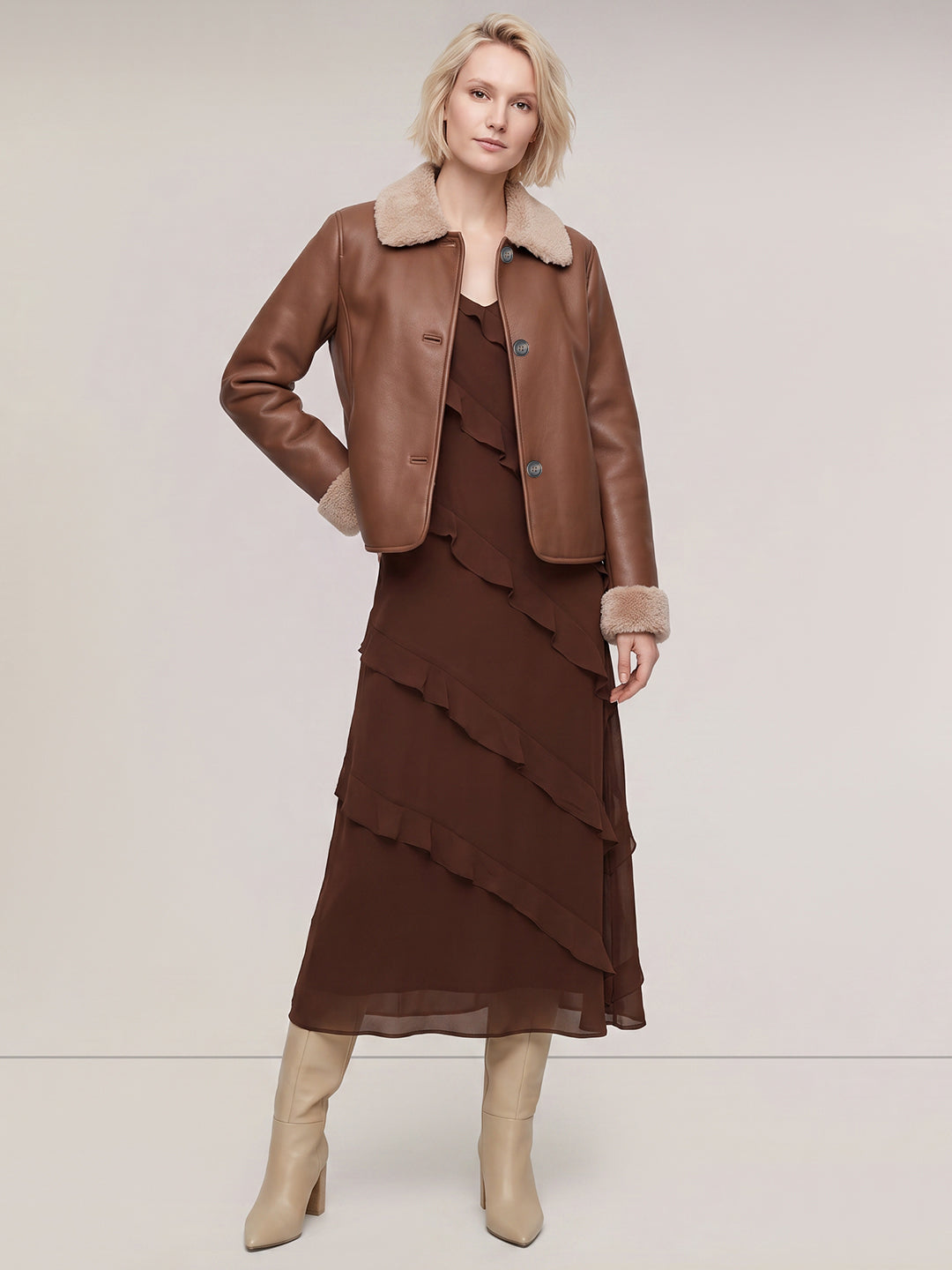 Brown Faux Fur Trim Jacket