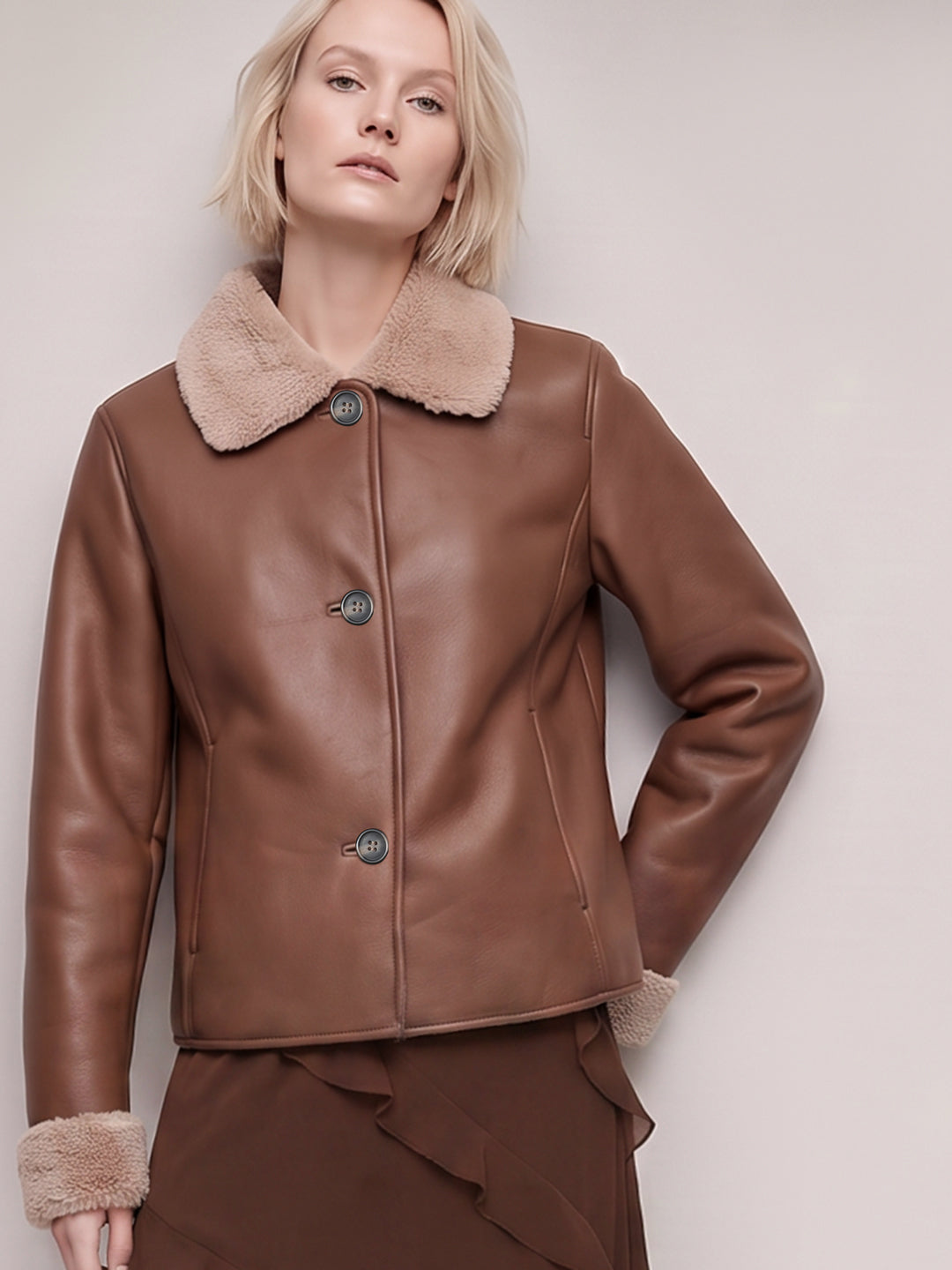 Brown Faux Fur Trim Jacket