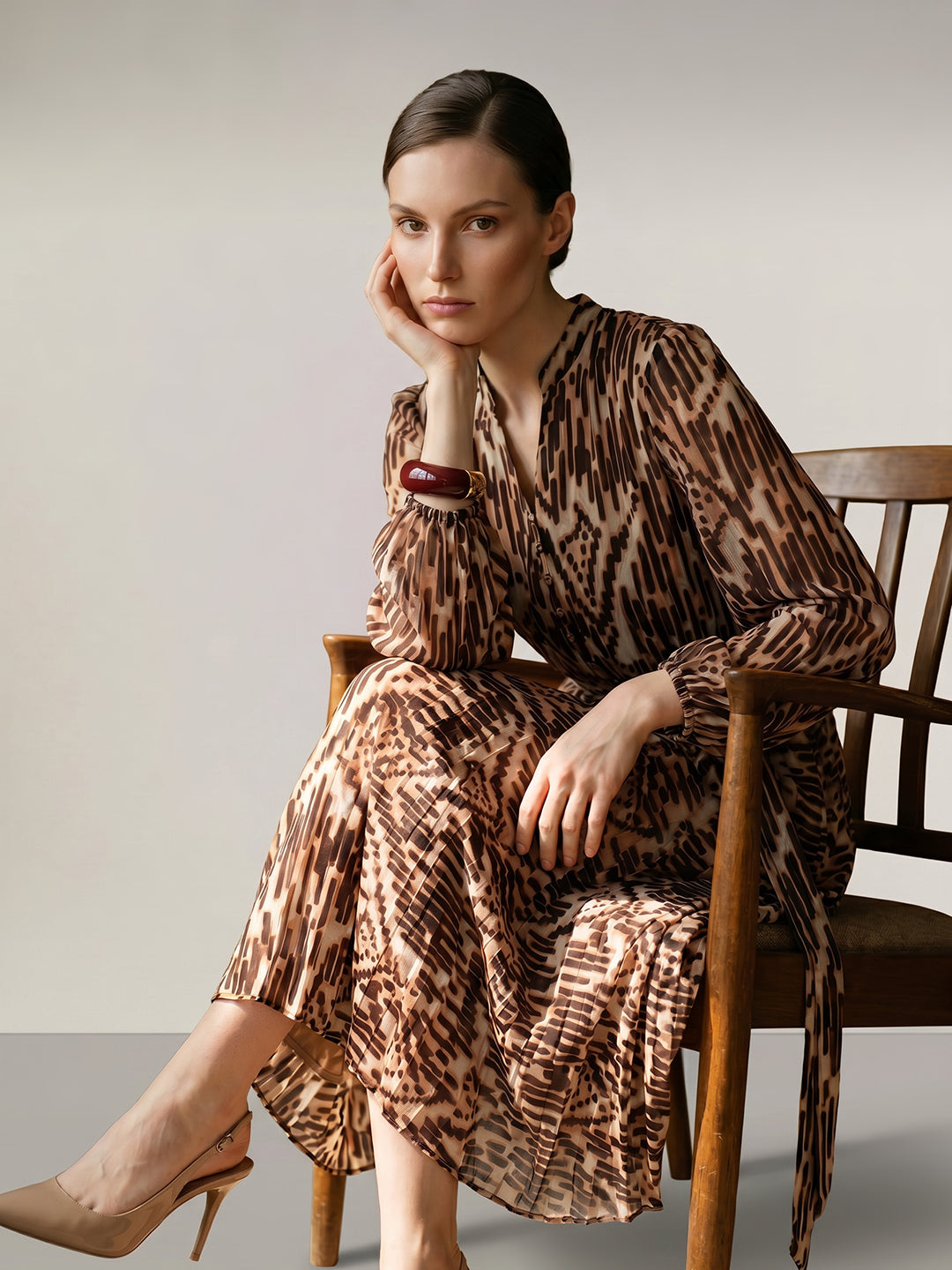 Brown Printed Midaxi Dress
