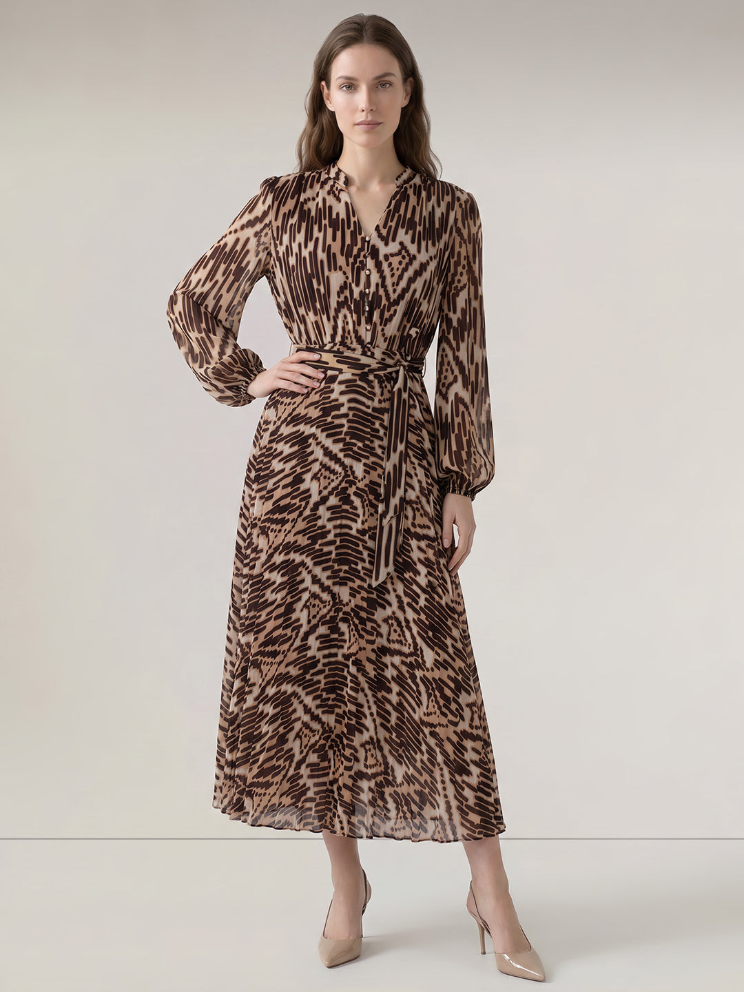 Brown Printed Midaxi Dress