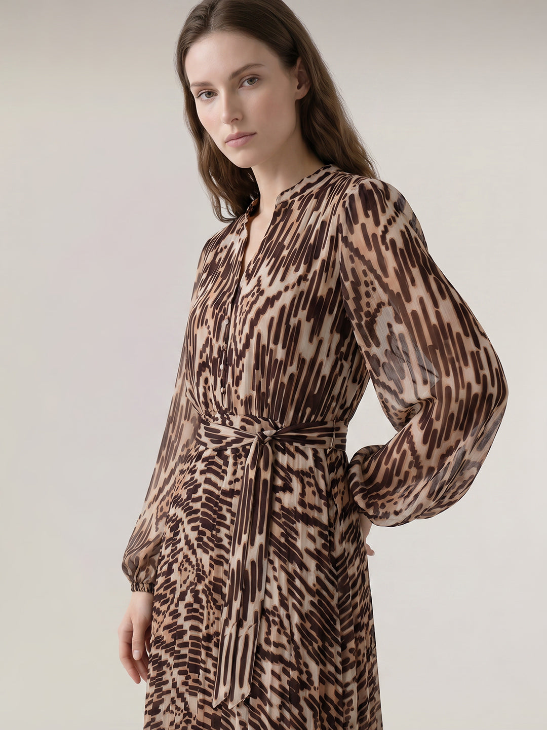 Brown Printed Midaxi Dress