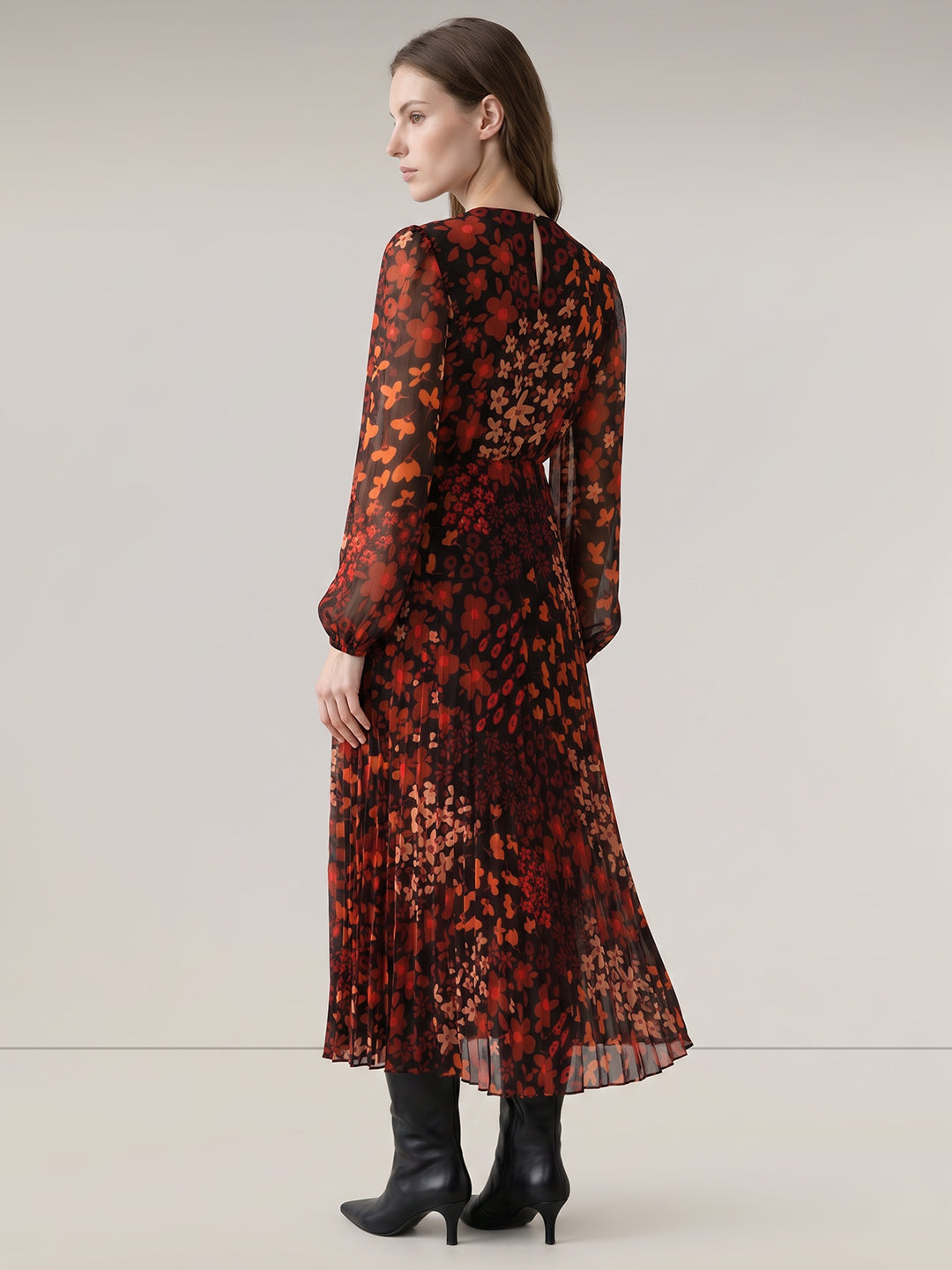 Red Floral Print Midi Dress