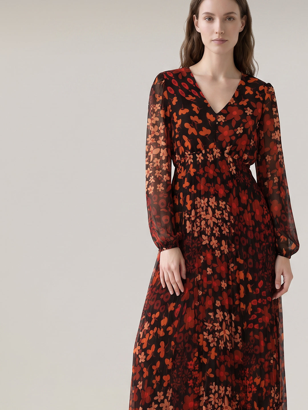 Red Floral Print Midi Dress