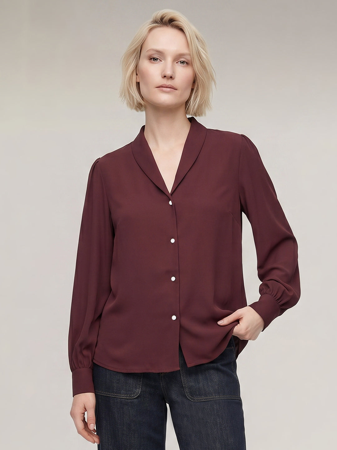 Dark Brown Shawl Collar Shirt