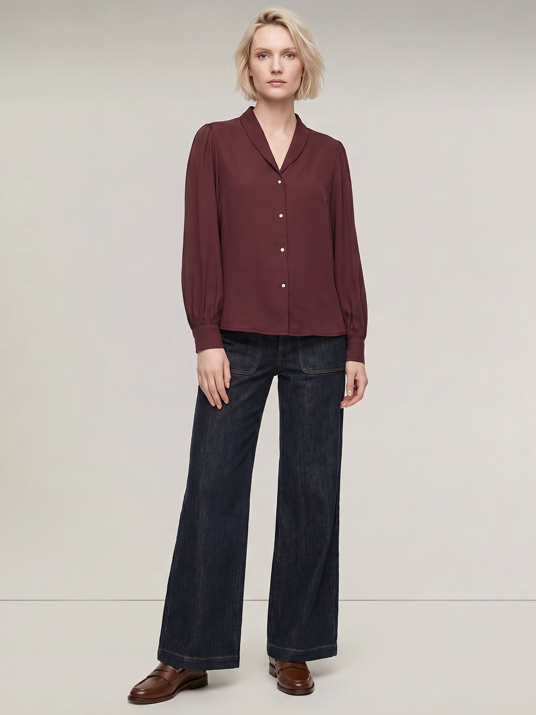 Dark Brown Shawl Collar Shirt