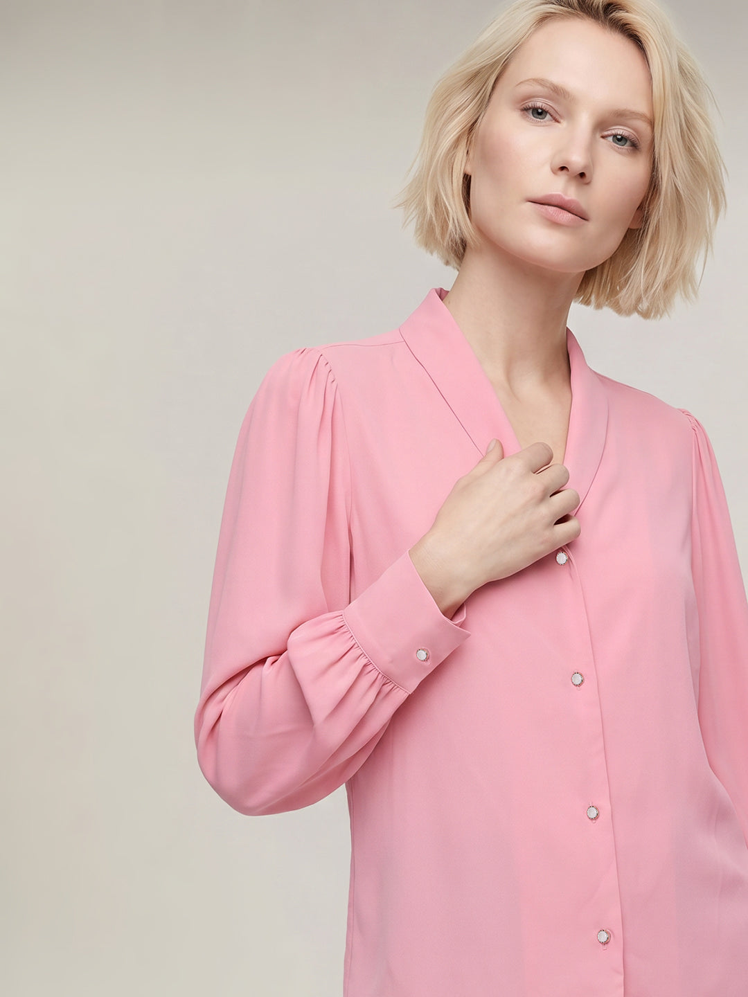 Pink Shawl Collar Shirt