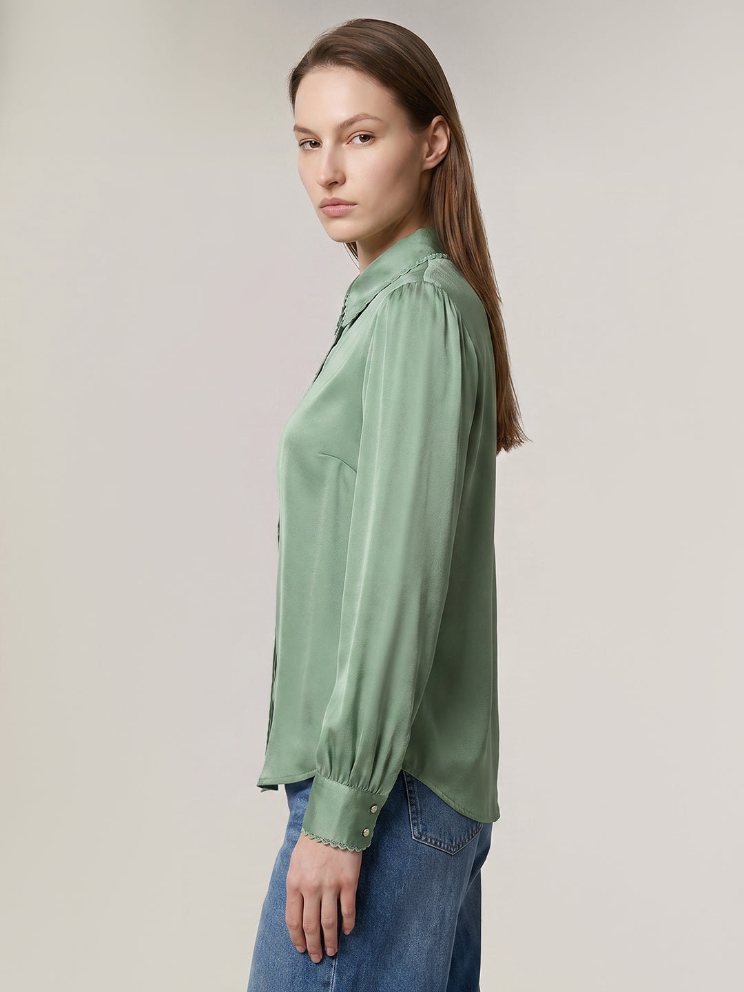 Green Pearl Button Detail Shirt