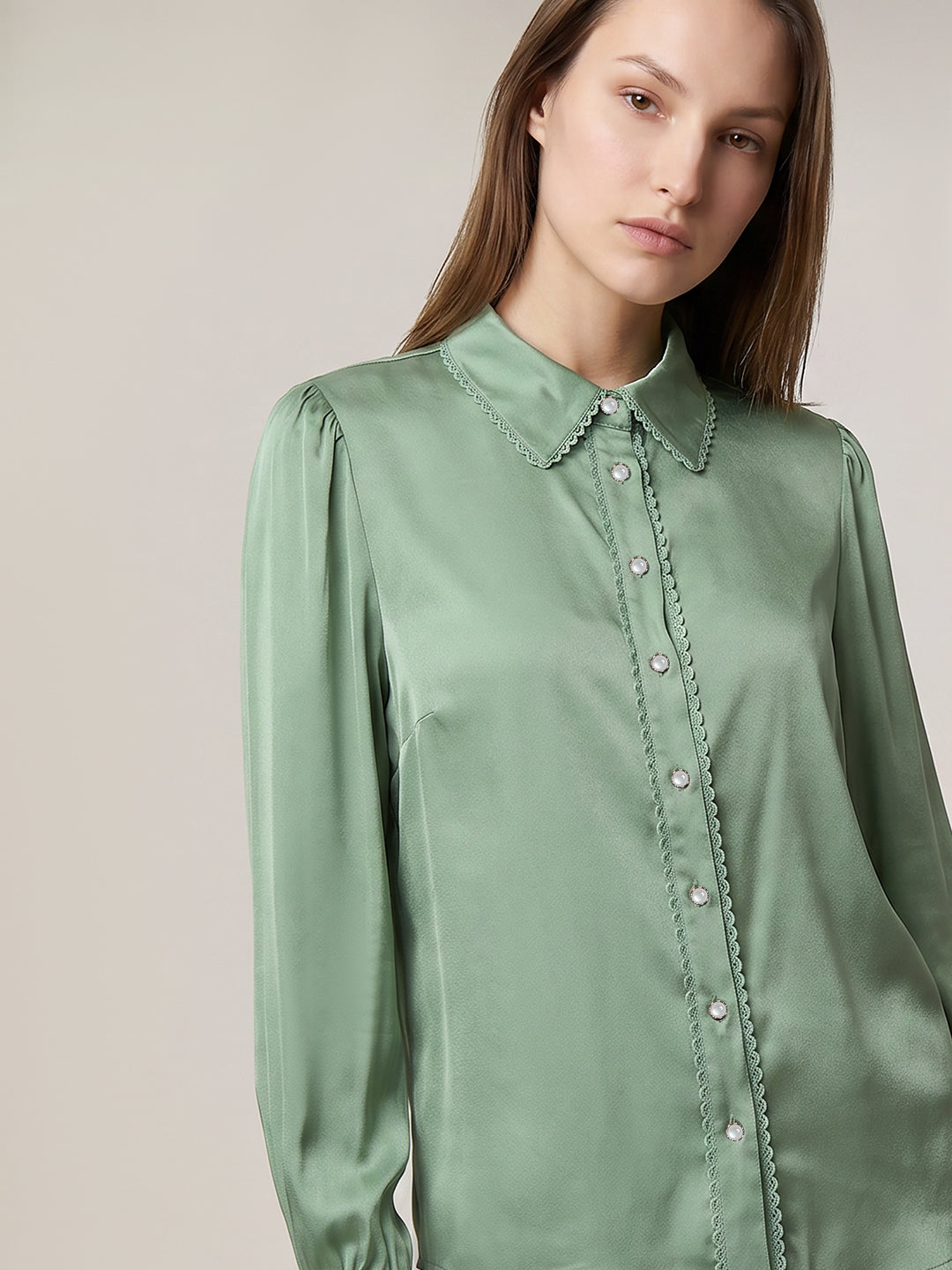 Green Pearl Button Detail Shirt
