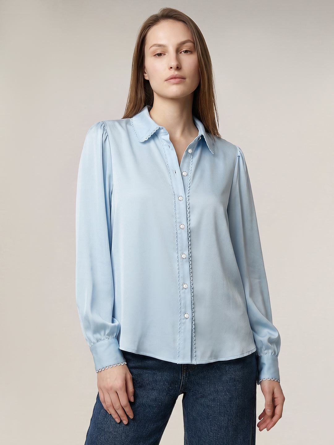 Blue Pearl Button Detail Shirt