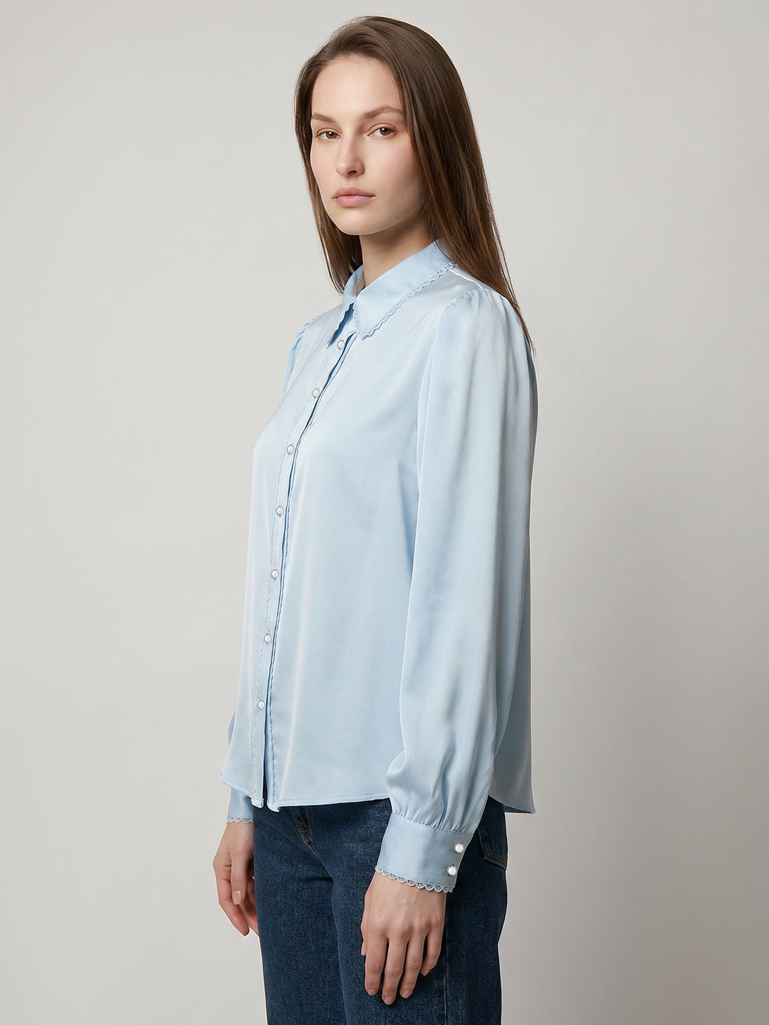Blue Pearl Button Detail Shirt
