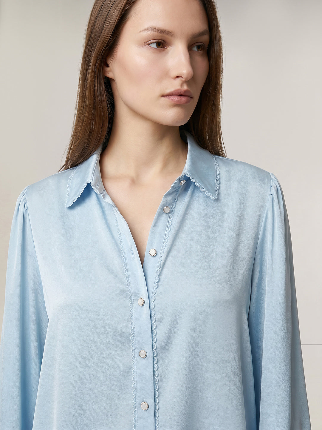 Blue Pearl Button Detail Shirt