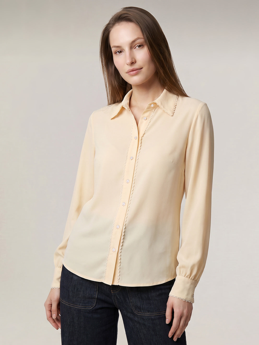 Lace Trim Puff Sleeves Shirt
