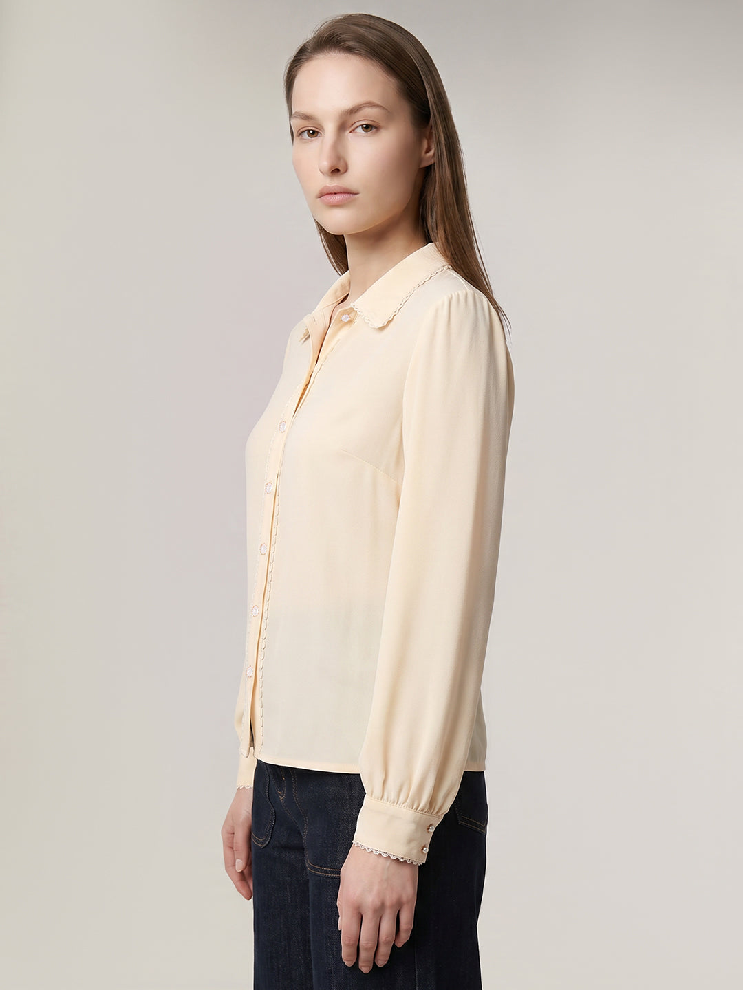 Lace Trim Puff Sleeves Shirt