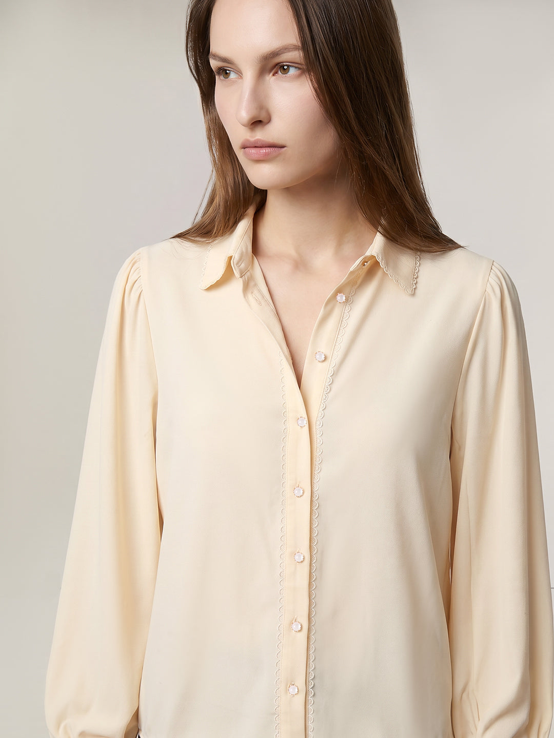 Lace Trim Puff Sleeves Shirt