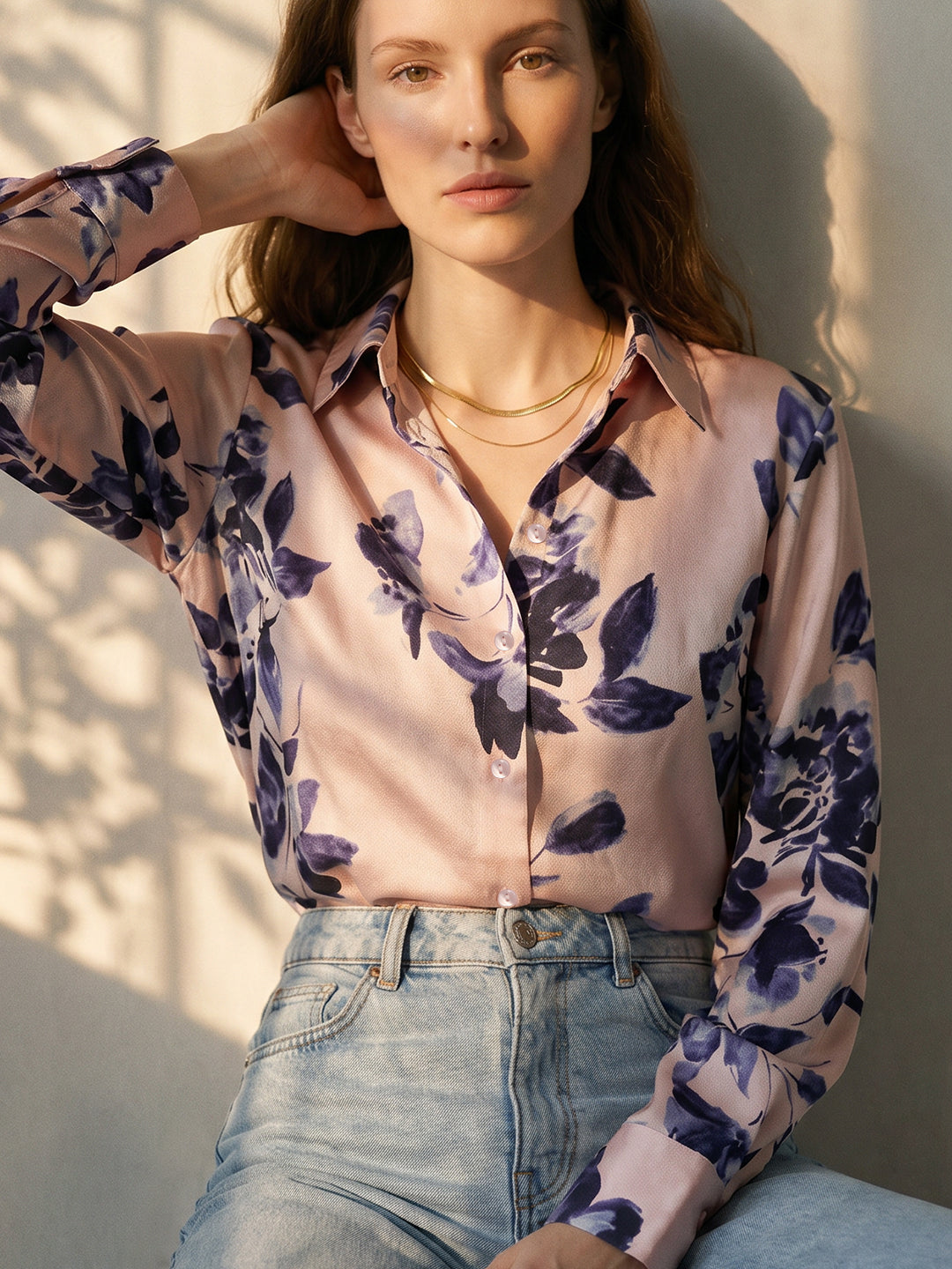 Peach Floral Print Shirt