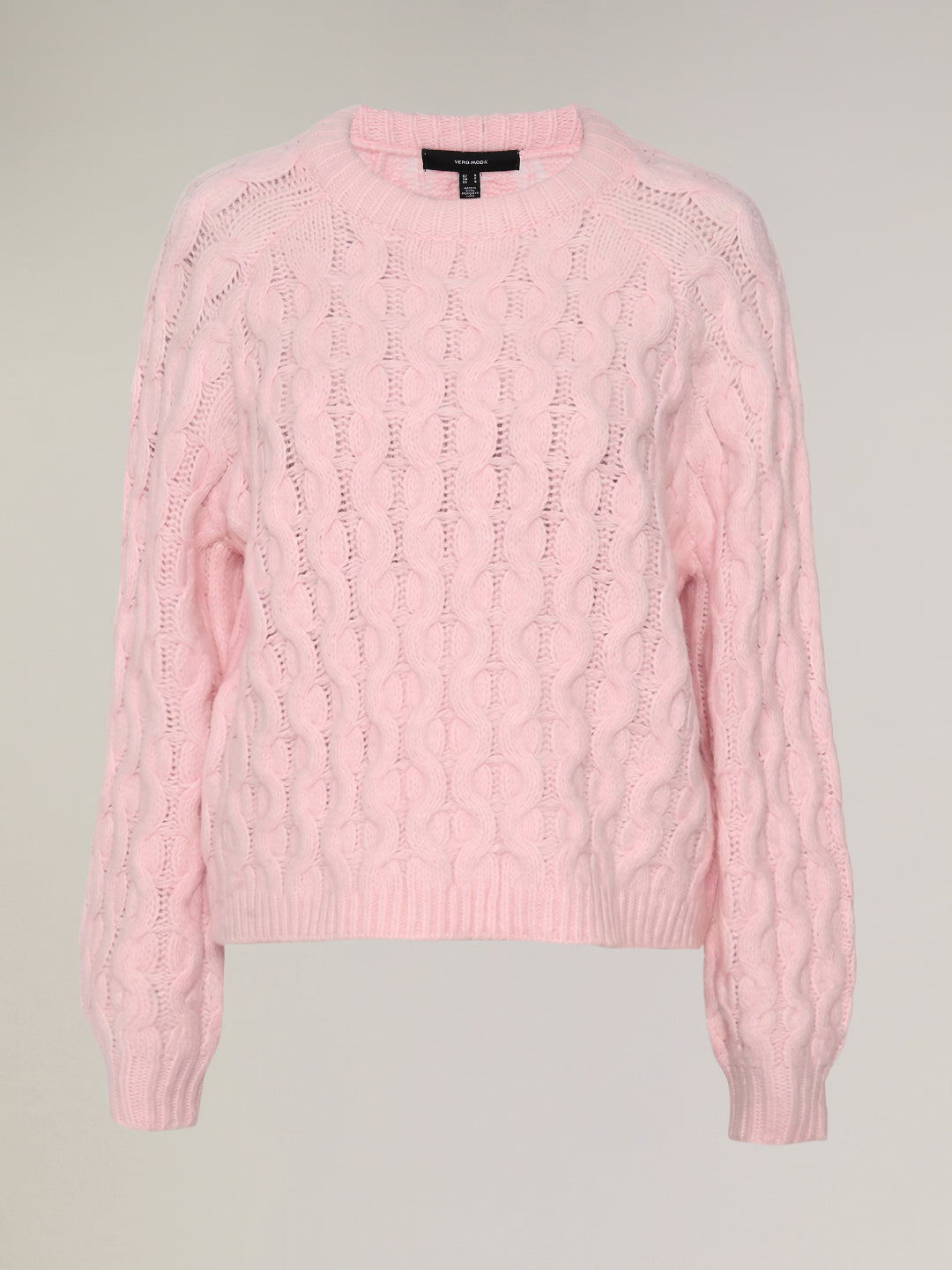 Pink Cable Knit O-Neck Pullover