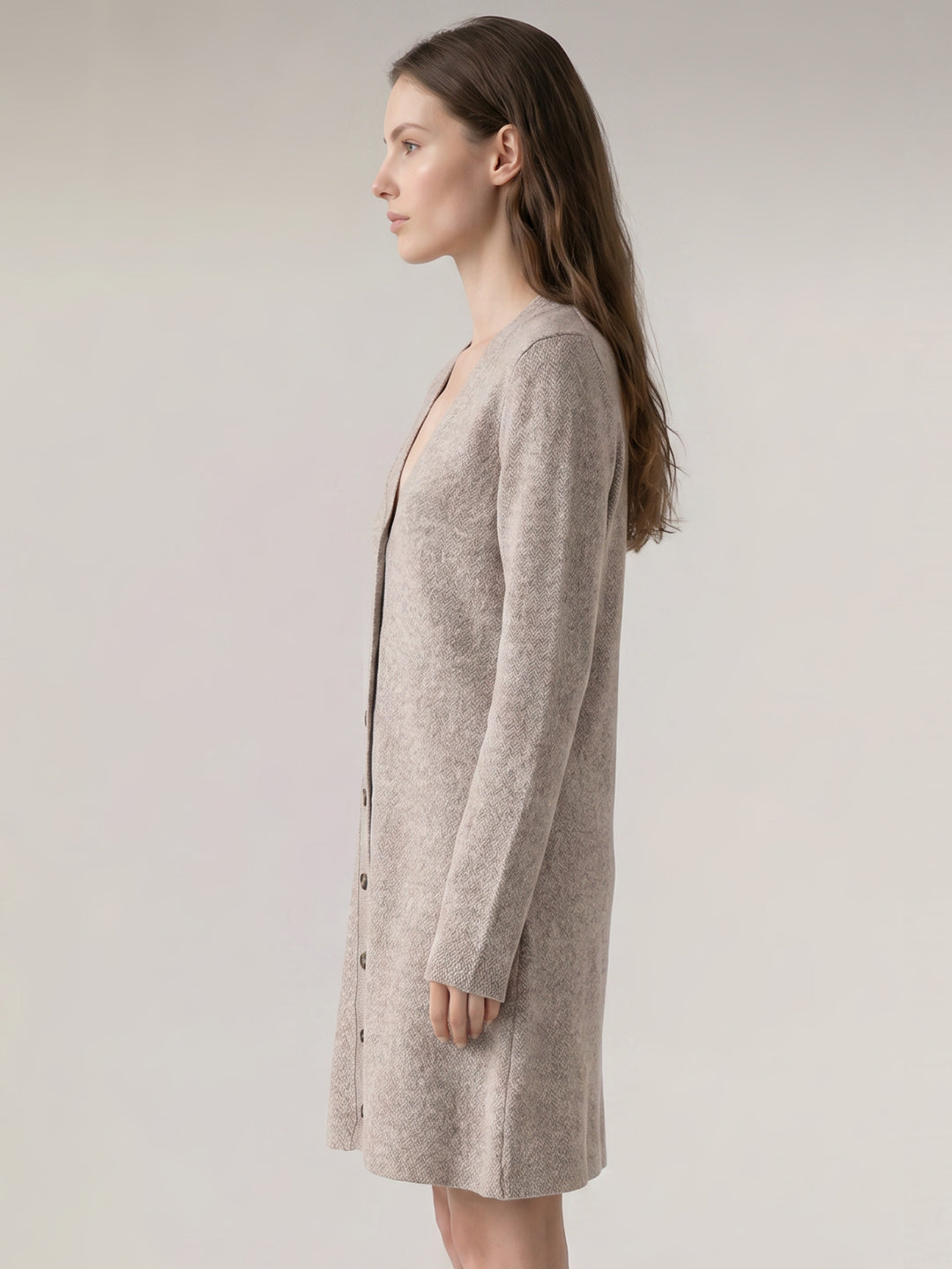 Knitted V-Neck Buttoned Dress
