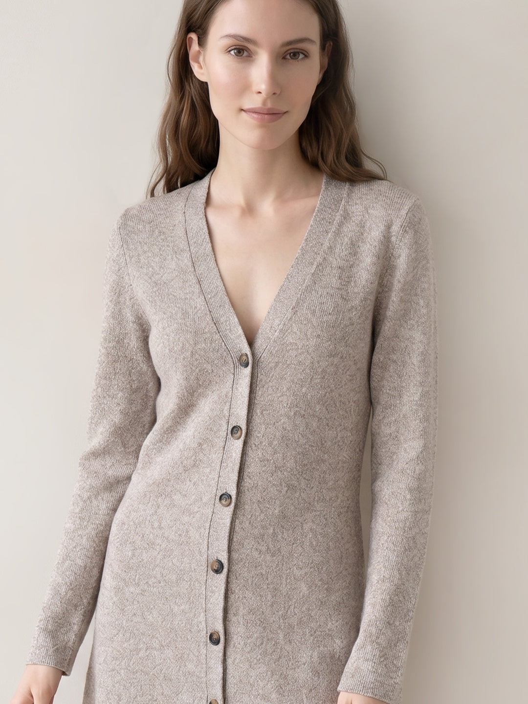 Knitted V-Neck Buttoned Dress