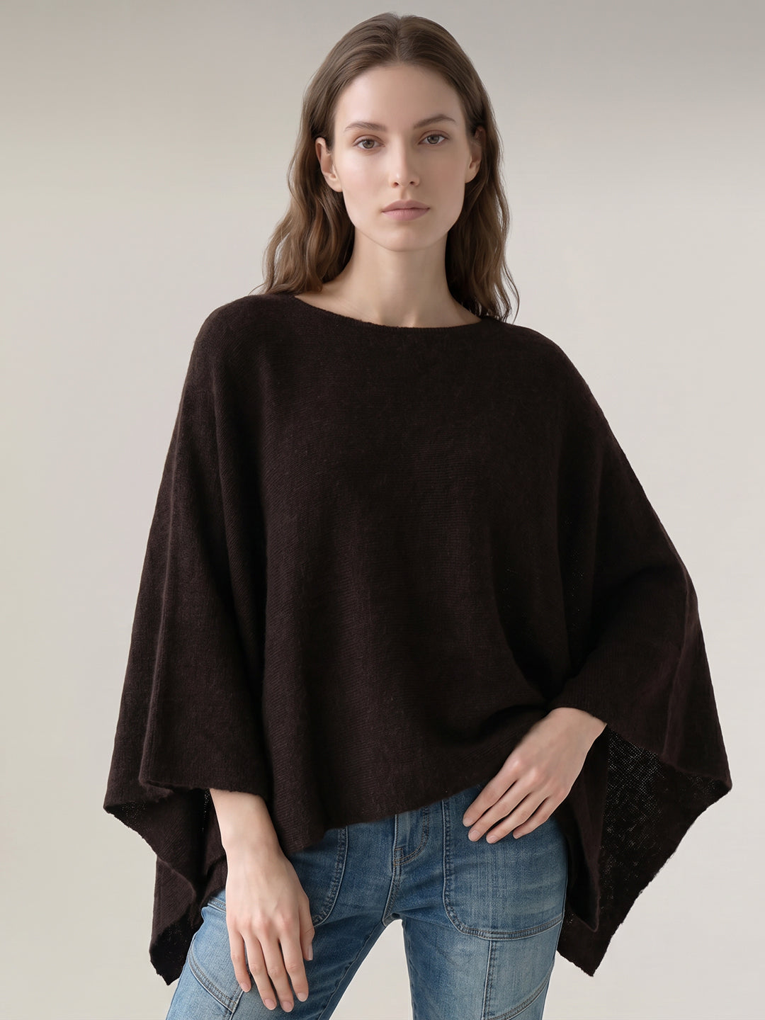 Dark Brown O-Neck Cape