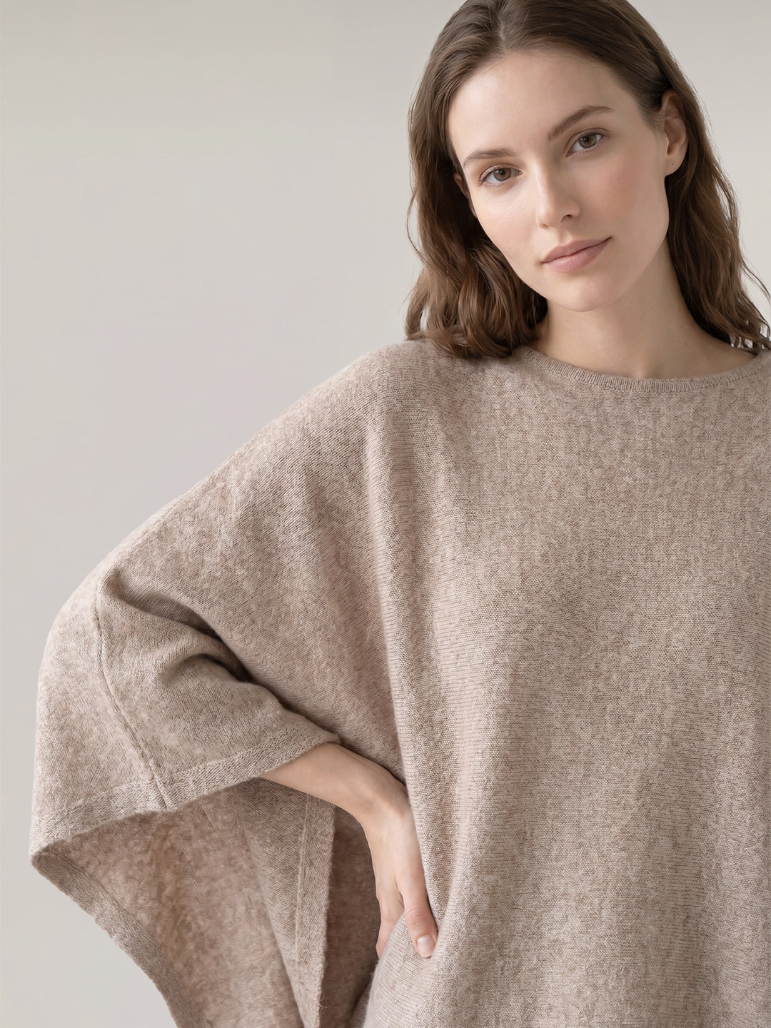 Light Brown O-Neck Cape