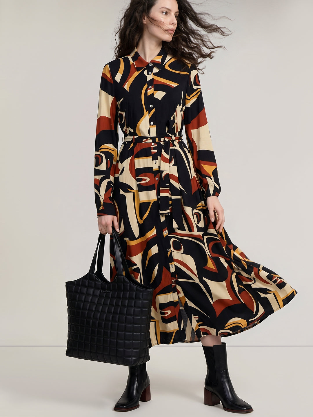 Brown Printed Shirt dress