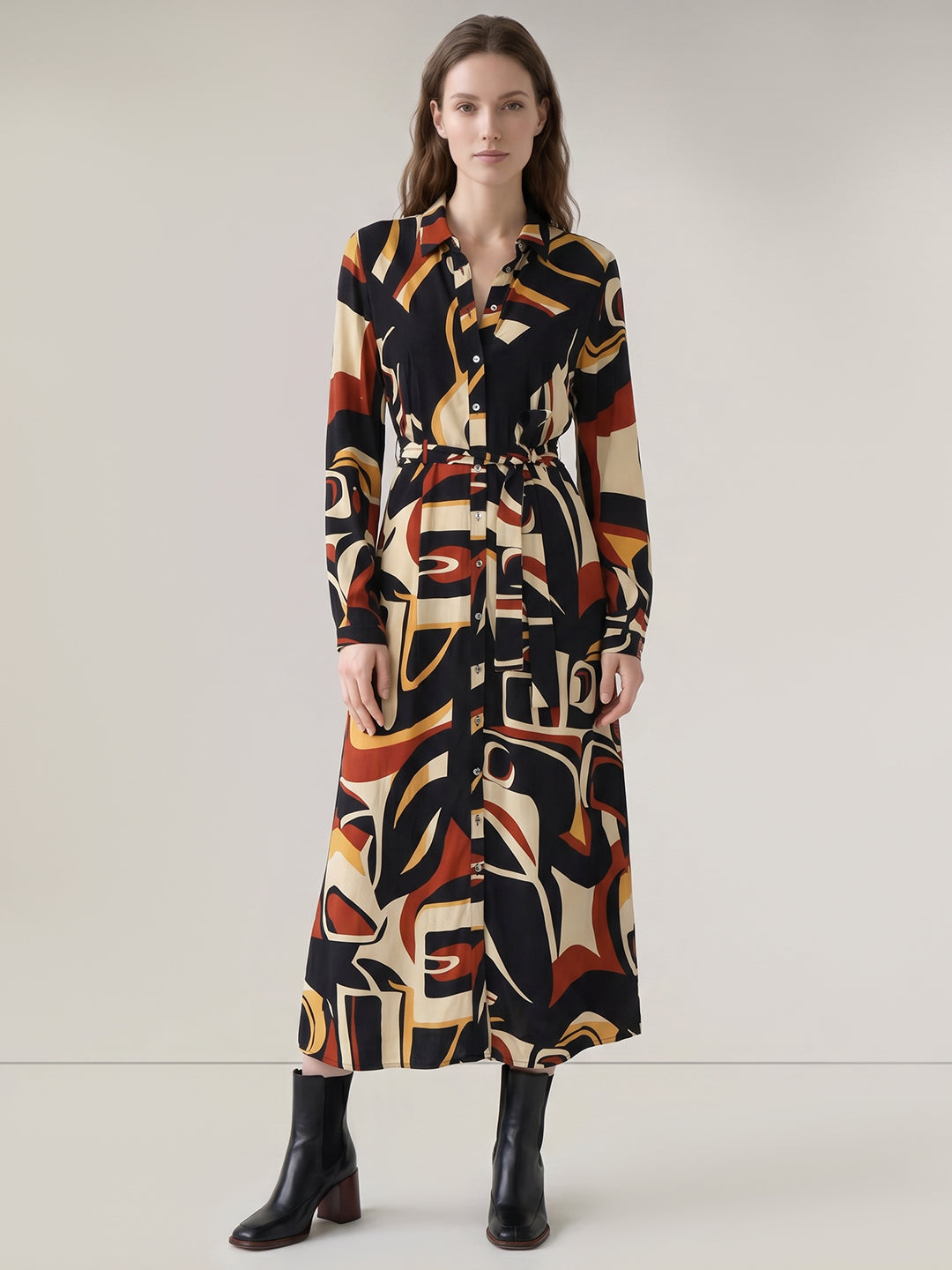 Brown Printed Shirt dress