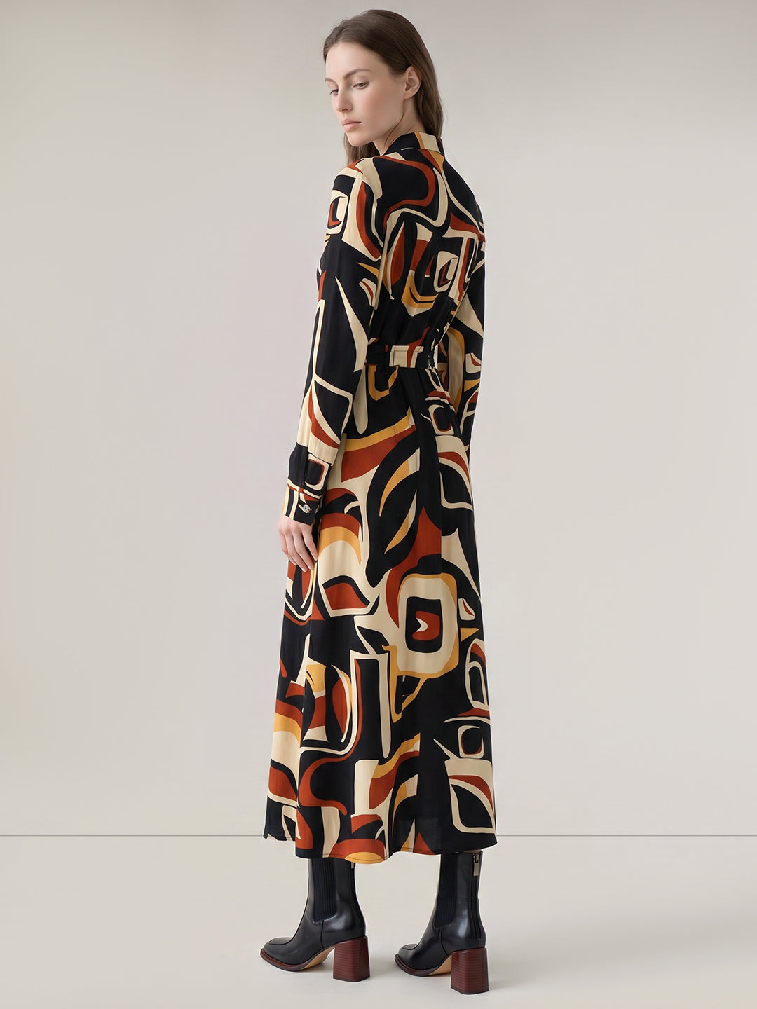 Brown Printed Shirt dress