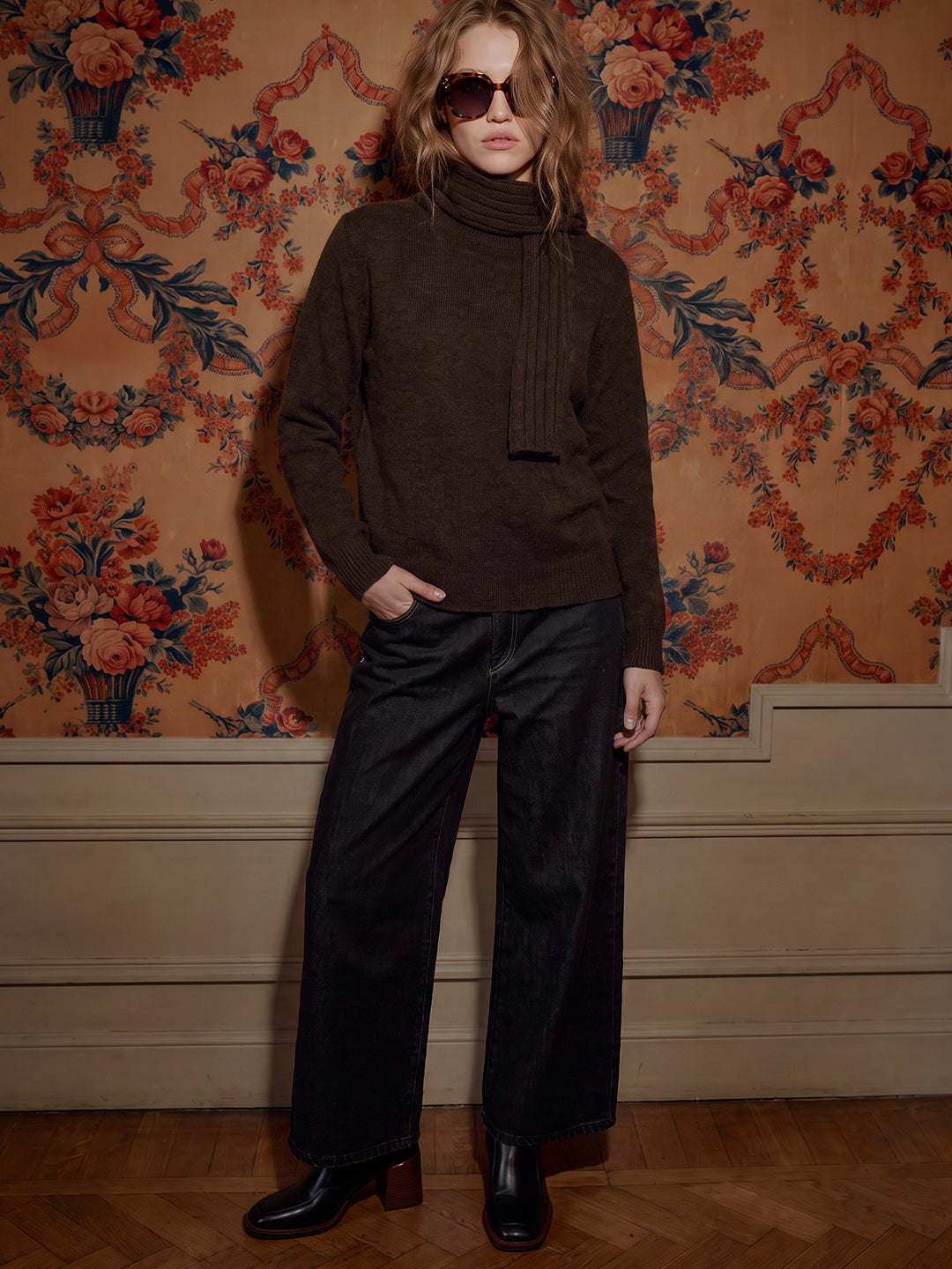 Dark Brown Scarf Pullover