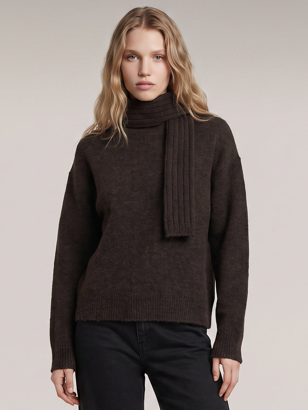 Dark Brown Scarf Pullover