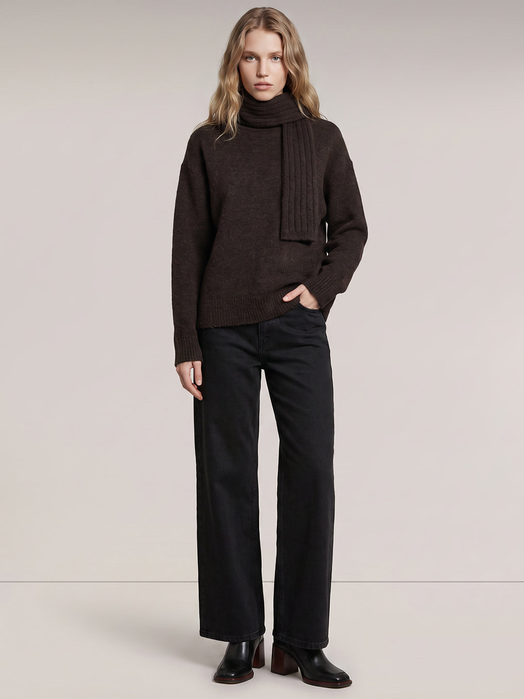 Dark Brown Scarf Pullover